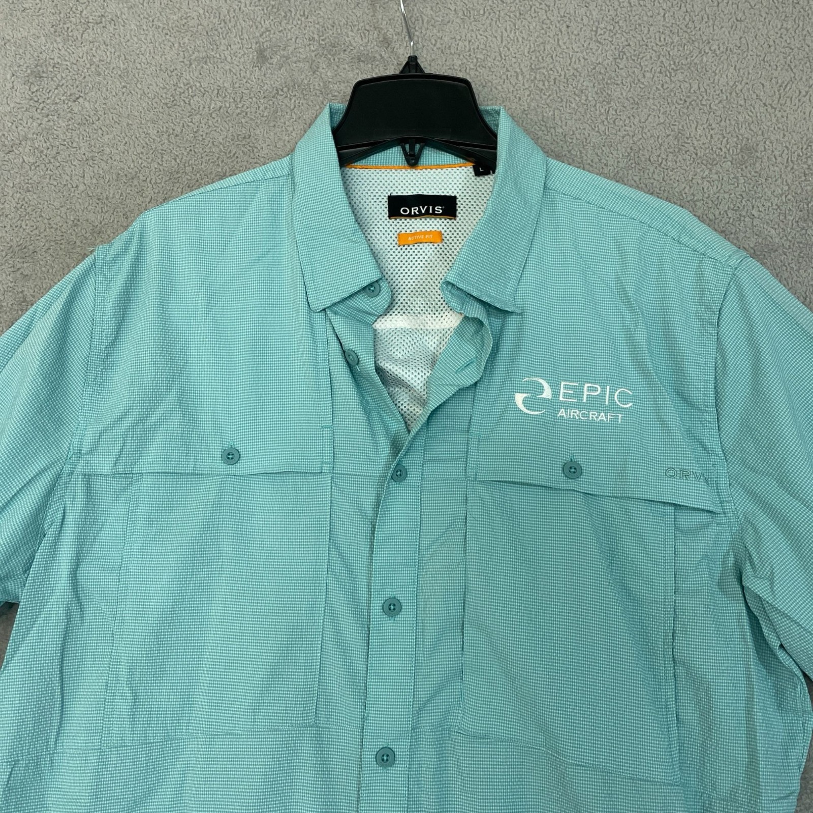 Orvis Men’s L Active Fit Short Sleeve Button-Up Shirt Outdoor Blue F1351