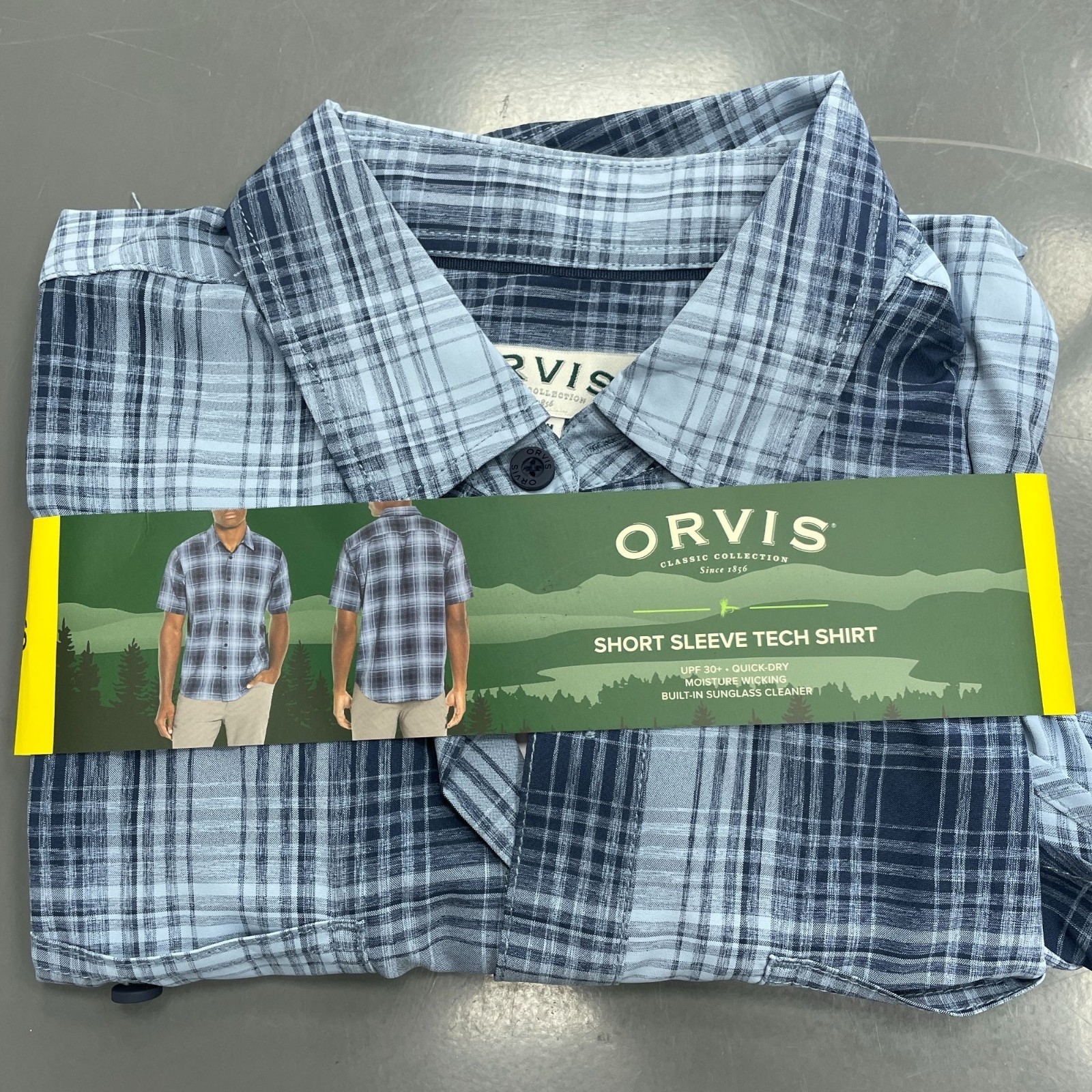 NEW Orvis Men’s S Tech Shirt Blue Plaid UPF 30+ Quick-Dry Button Up Outdoor