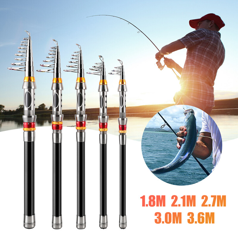 1.8-3.6m Carbon Fiber Telescopic Fishing Rod Sea Saltwater Spinning Pole & Lures