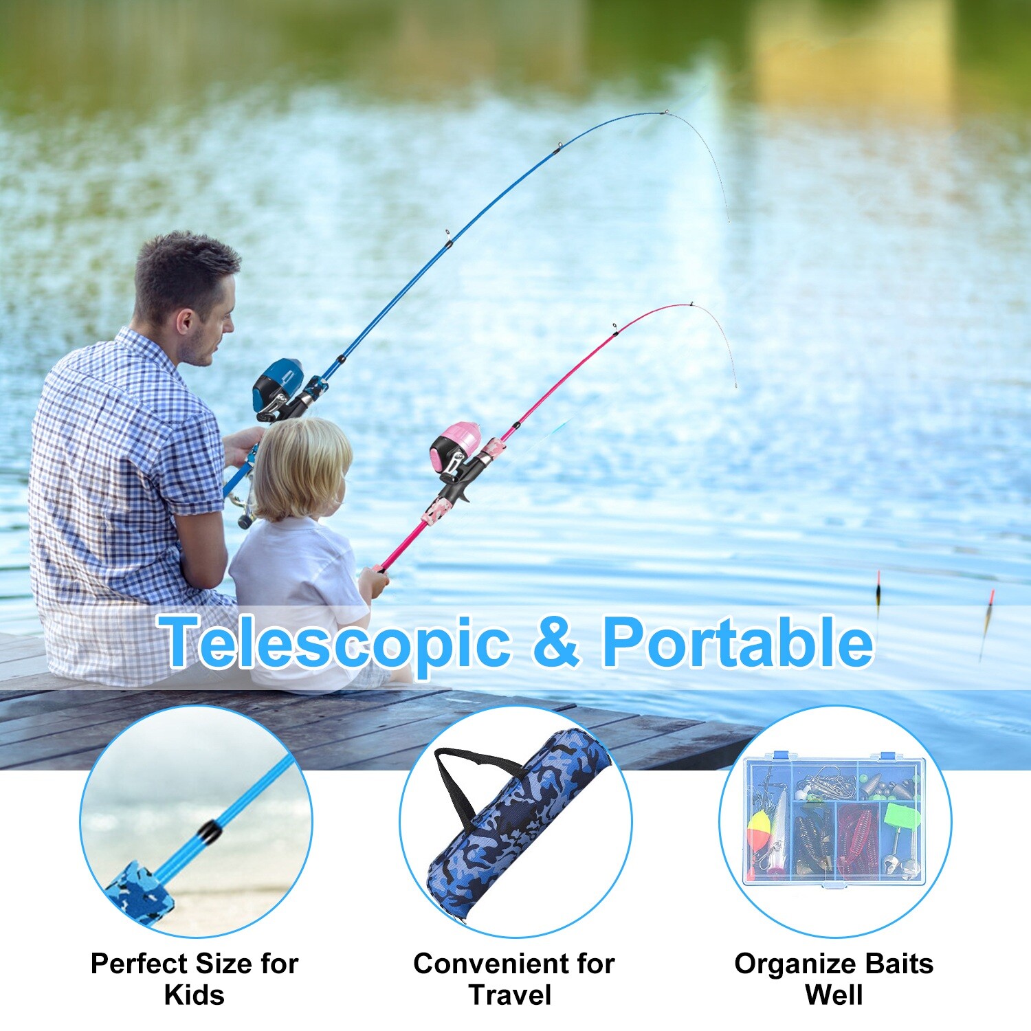 Portable Telescopic Fishing Rod and Spincast Reel Combo Full Fishing Tackle Kit