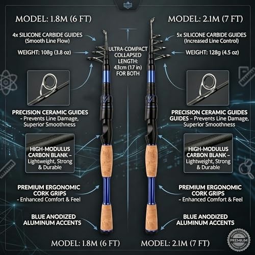 Telescopic Fishing Rods – Portable Spinning Rod, 24T Carbon, Cork Handle, Travel