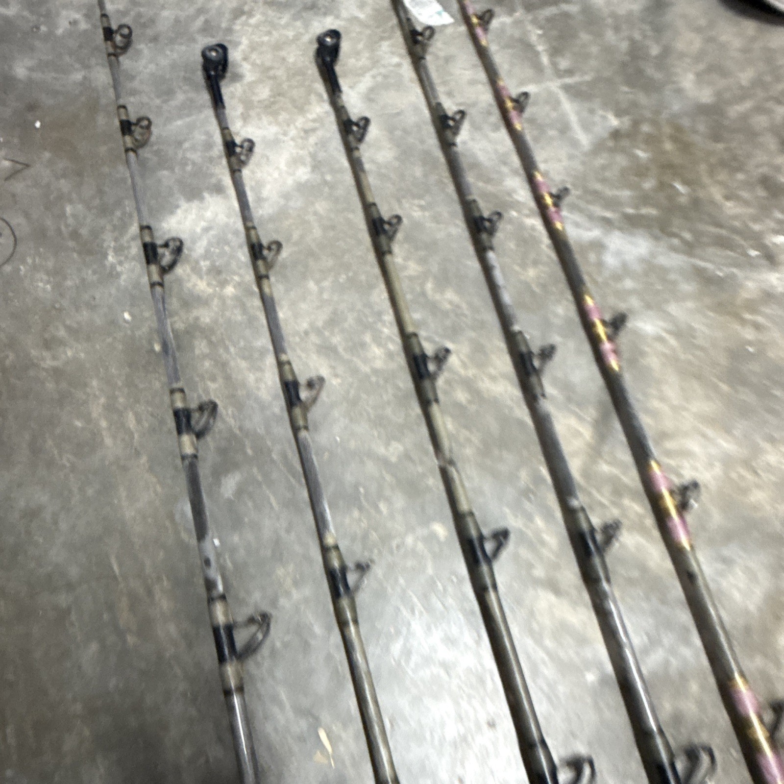 5- Custom tuna rods- used- Calstar blanks- Winthrop tips except 1 of them.