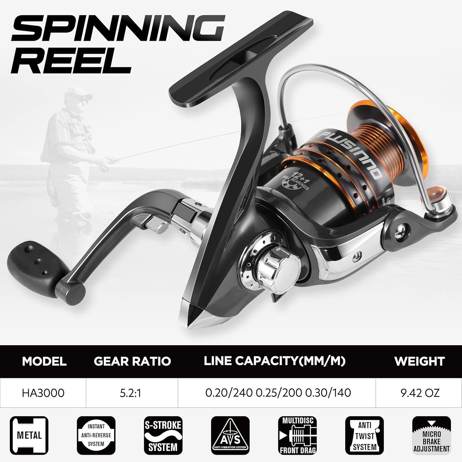 Fishing Rod and Reel Combo, Carbon Fiber Telescopic Pole, HA 3000 Reel, 12+1