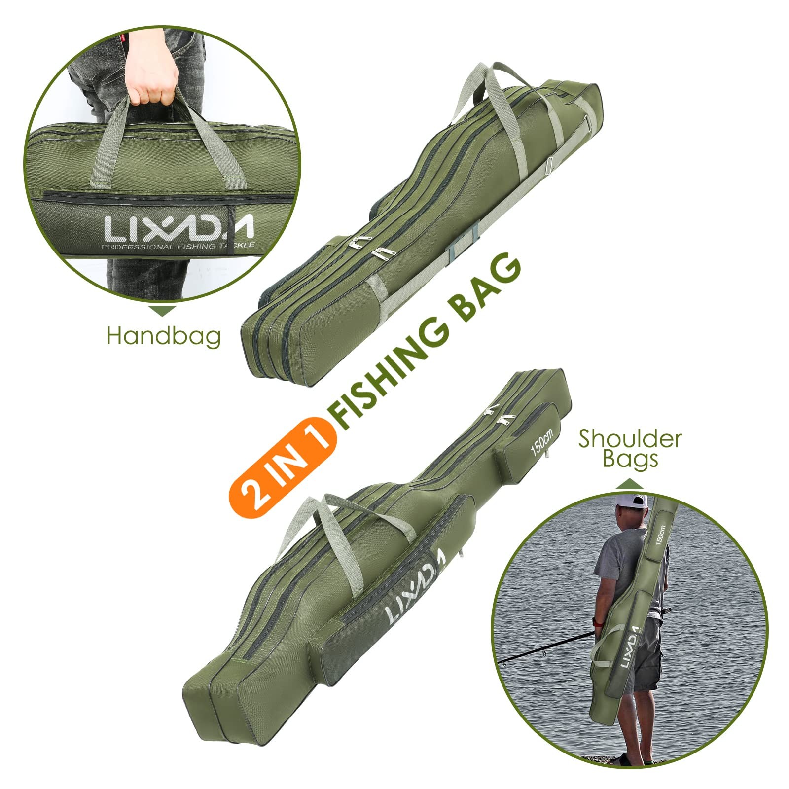 Lixada Fishing Rod Case Portable Folding Storage Bag Fishing Gear Organizer
