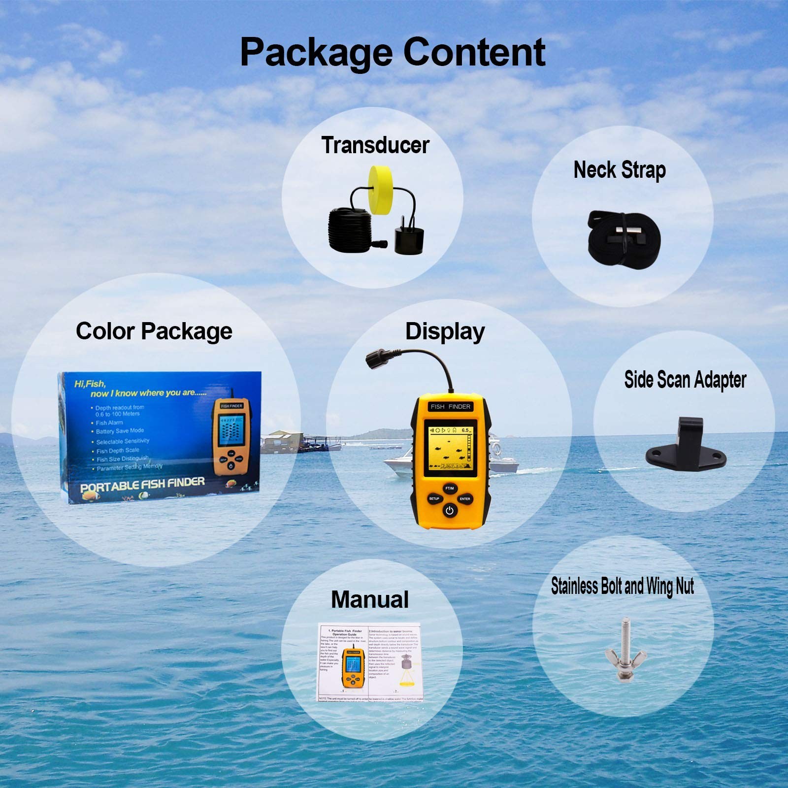 Handheld Fish Finder Portable Fishing Kayak Fishfinder Fish Depth Finder Fish…