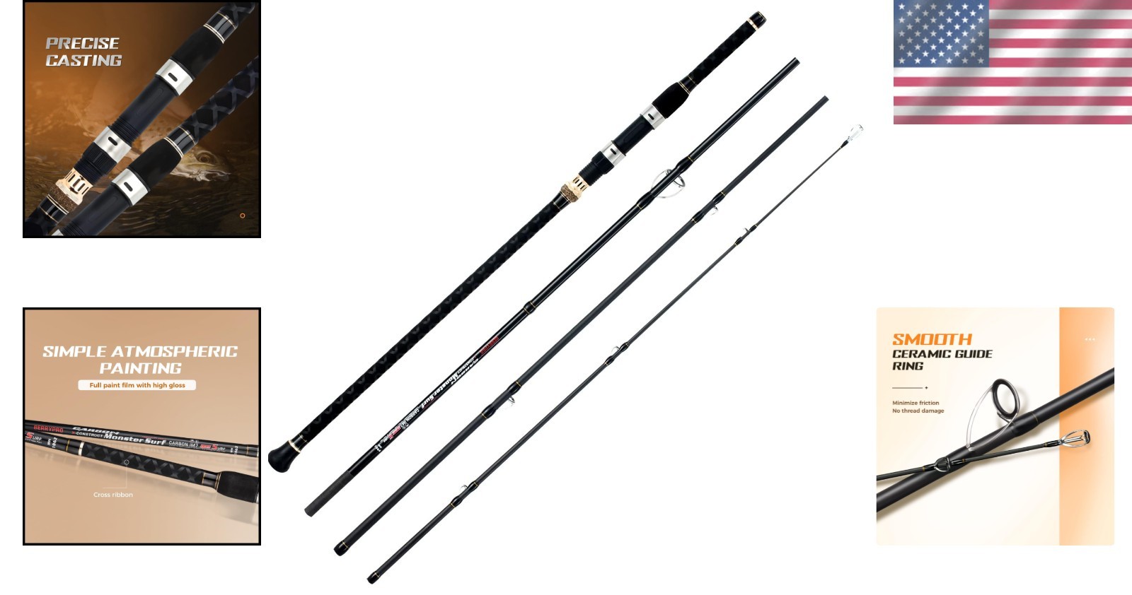 15 Foot Surf Casting Rod – 4pc Graphite, Fast Action, High Tension
