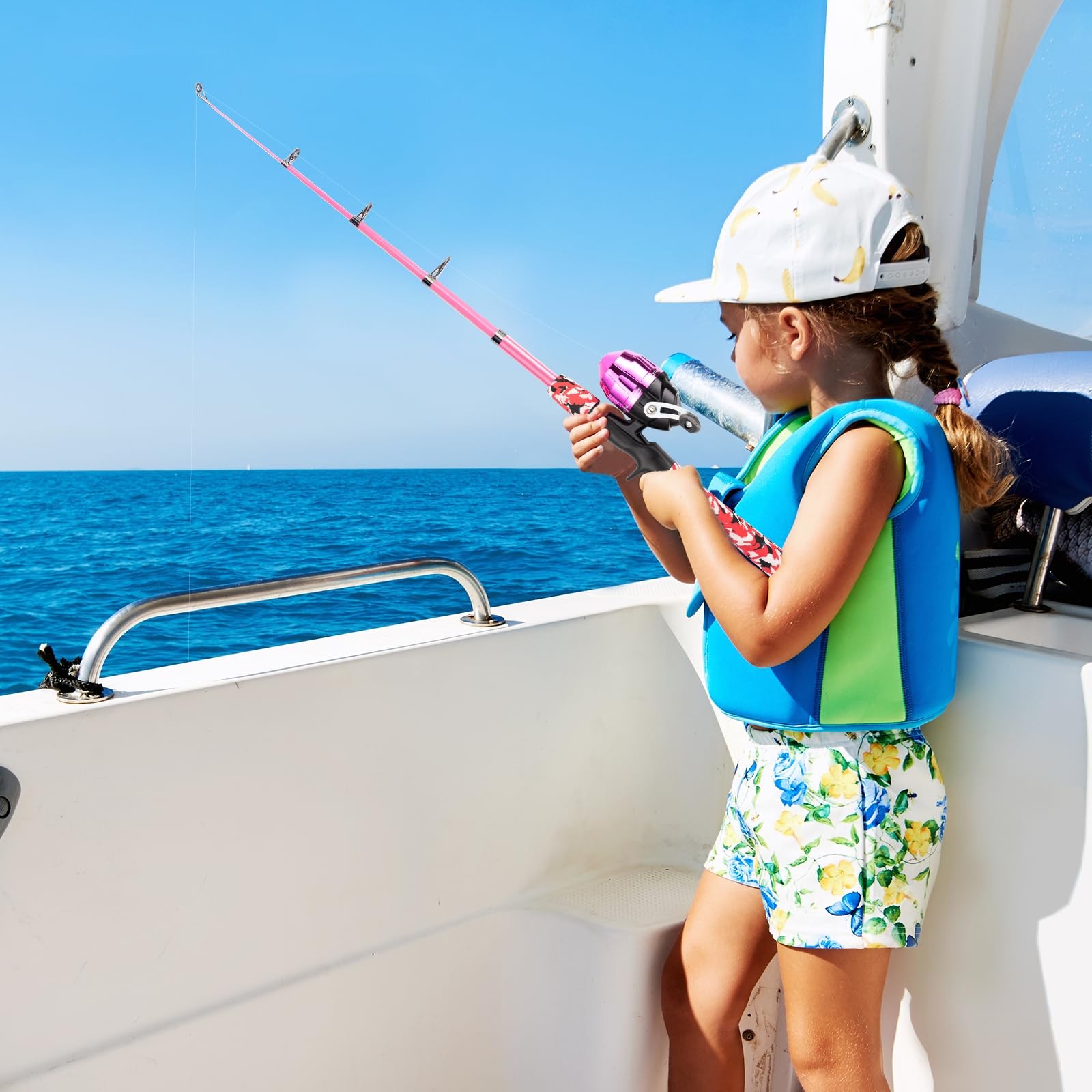 WIDDEN 2 Pack Kids Fishing Pole, Portable Telescopic 1.5 Meters, Blue+Pink