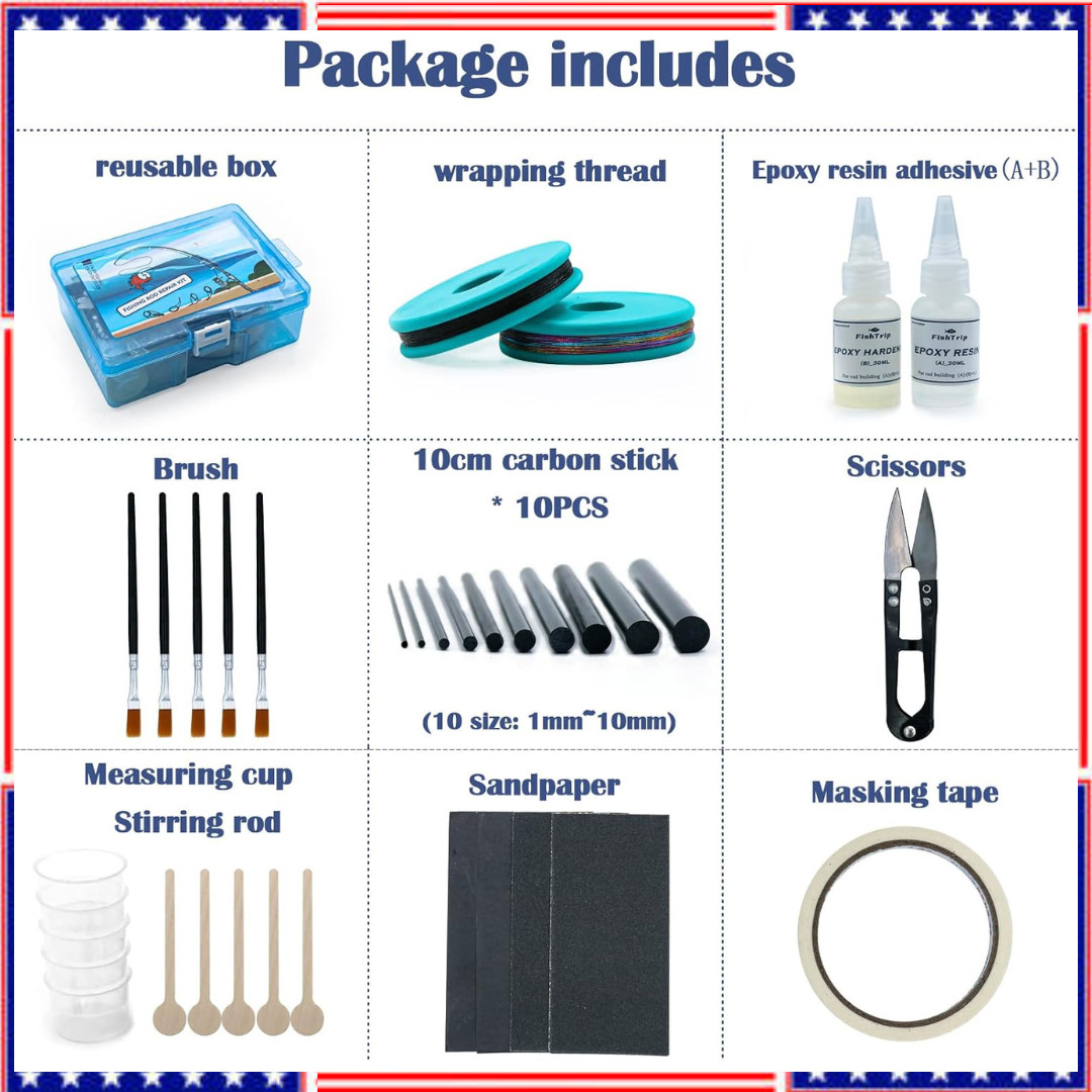 Fishing Rod Repair Kit Complete with Accesssories, Carbon Fiber Stick Fishing Po