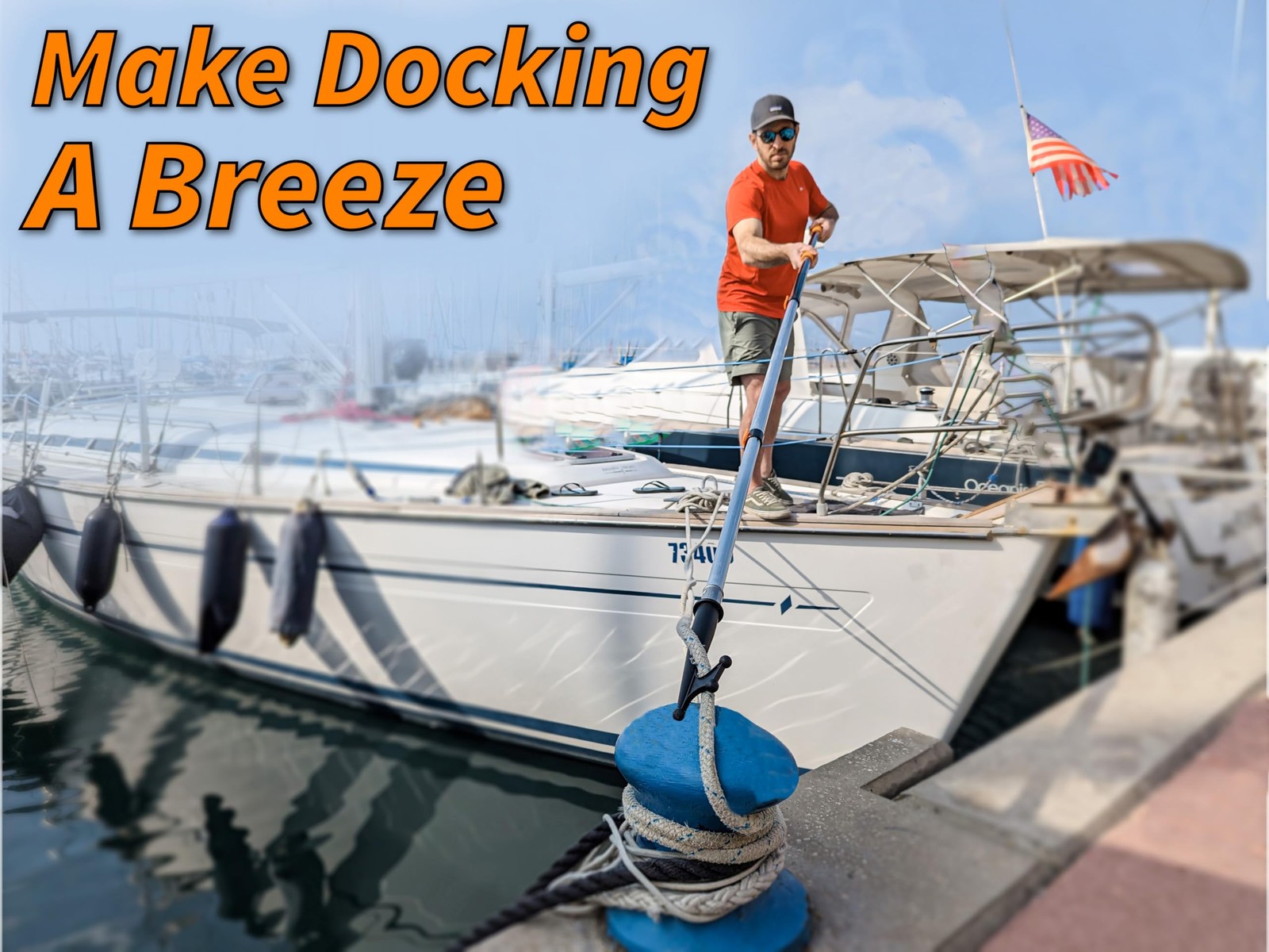 Telescoping Boat Hook Pole for Docking // 7-18 ft 18 feet, Black and Orange