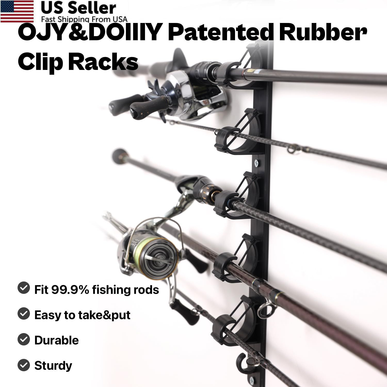 OJYDOIIIY Wall Mount Fishing Rod 14 x 4.7 x 1.4 inches, 1 Pack, 6 Rods
