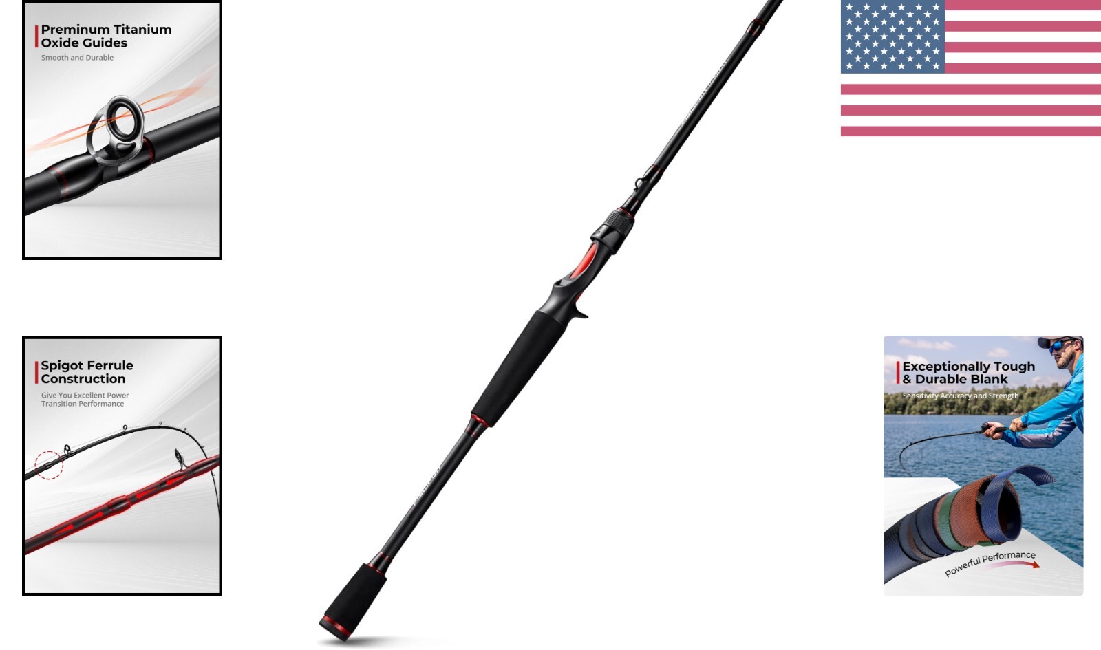 Torrent Fishing Rod – IM6 Carbon Baitcaster & Spinning, 7’3″ Medium Heavy, Se…