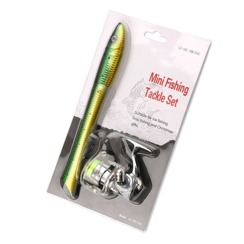 Mini Pen Fishings Rod Fish Shaped Telescopic Spinnings Rod Sea Ice Fishings