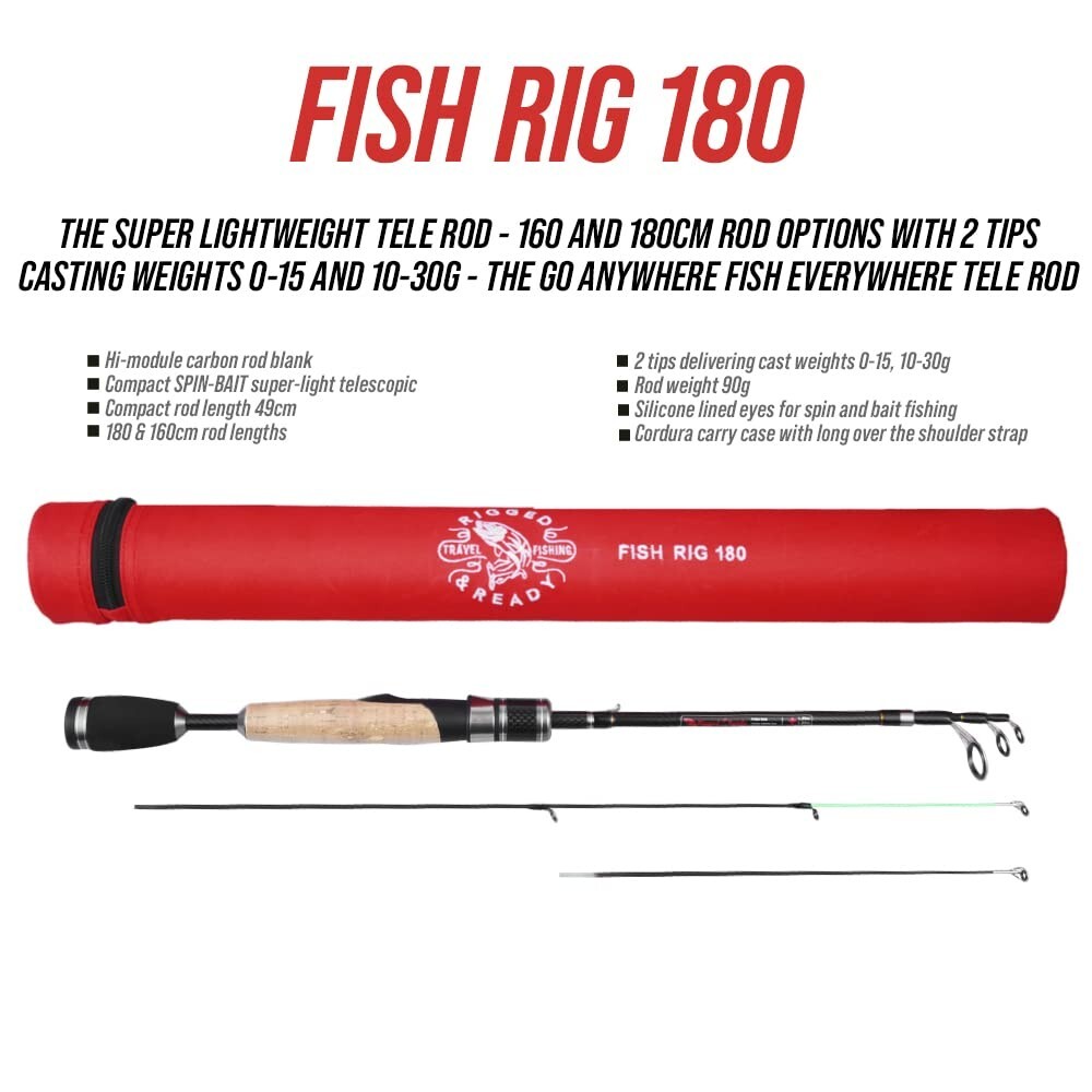 Fish Rig 180 Compact lightweight strong telescopic 180cm Spin Travel fishing rod