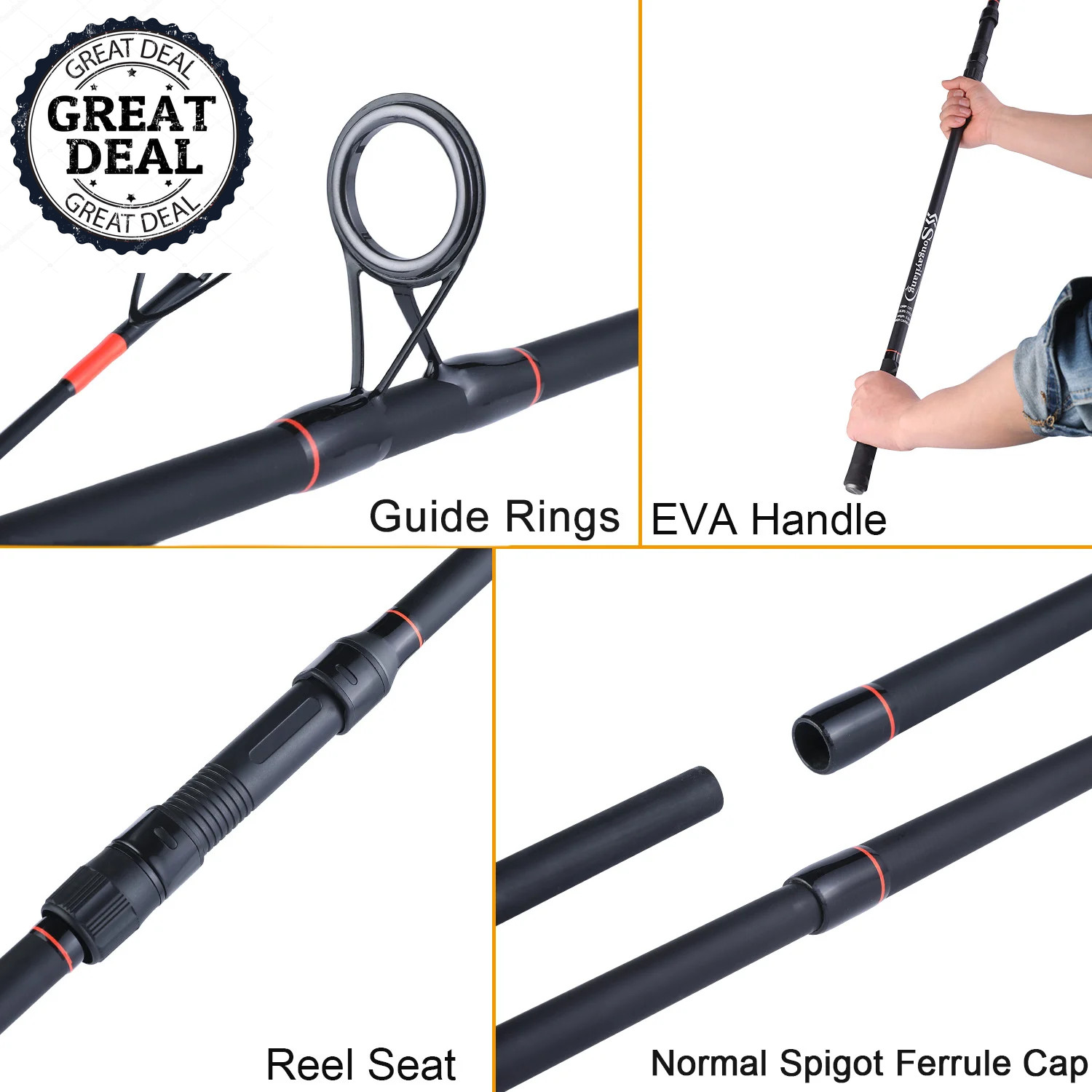 Carp Fishing Rod Feeder Hard Carbon Fiber Travel Fishing Pole Spinning Grip NEWW