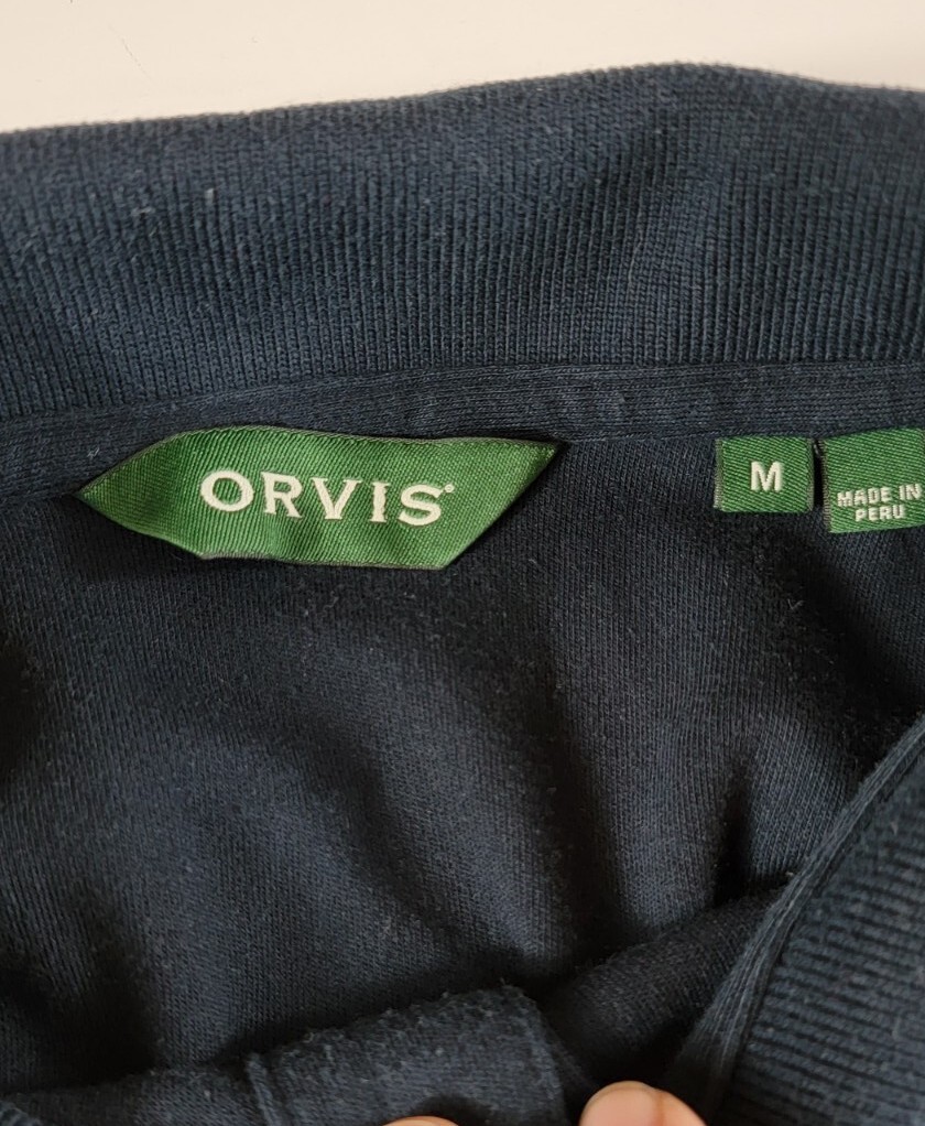 Orvis Polo Shirt Adult Medium Blue Long Sleeve Outdoor Rugby Mens