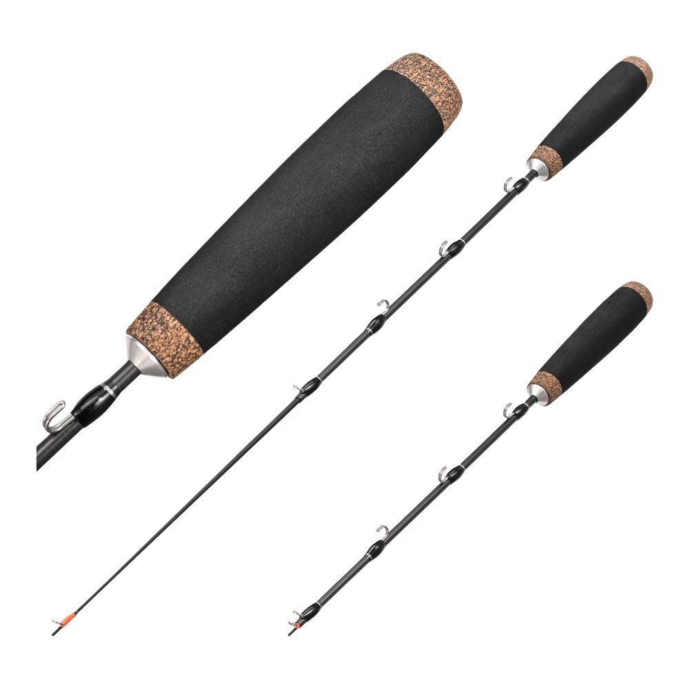 Wooden Grip Ice Fishing Rod Two Section Carbon 50cm Telescopic With Line Buckle