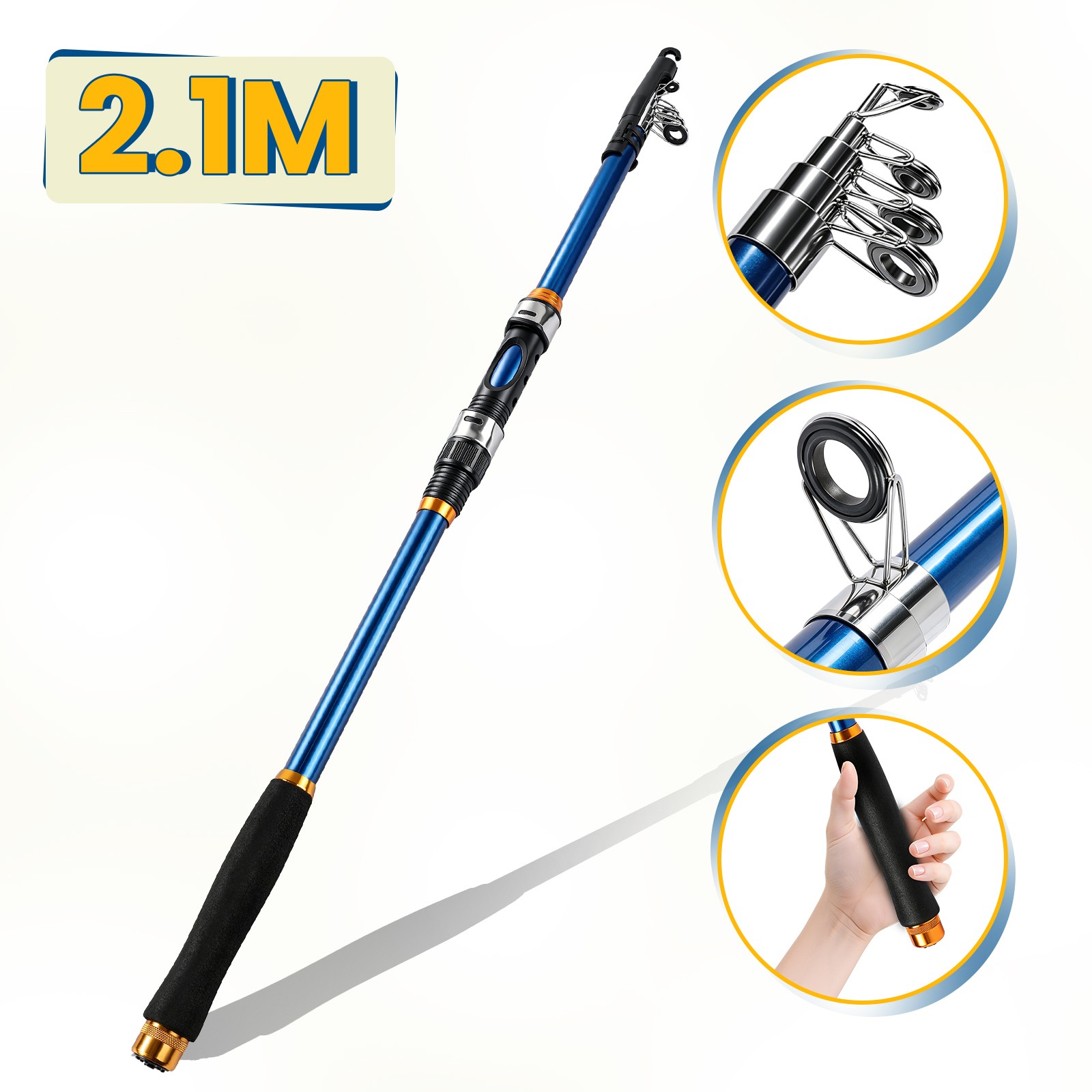 1-5X Carbon Fiber Spinning Rod Telescopic Fishing Rod 2.1M Casting Lure Pole