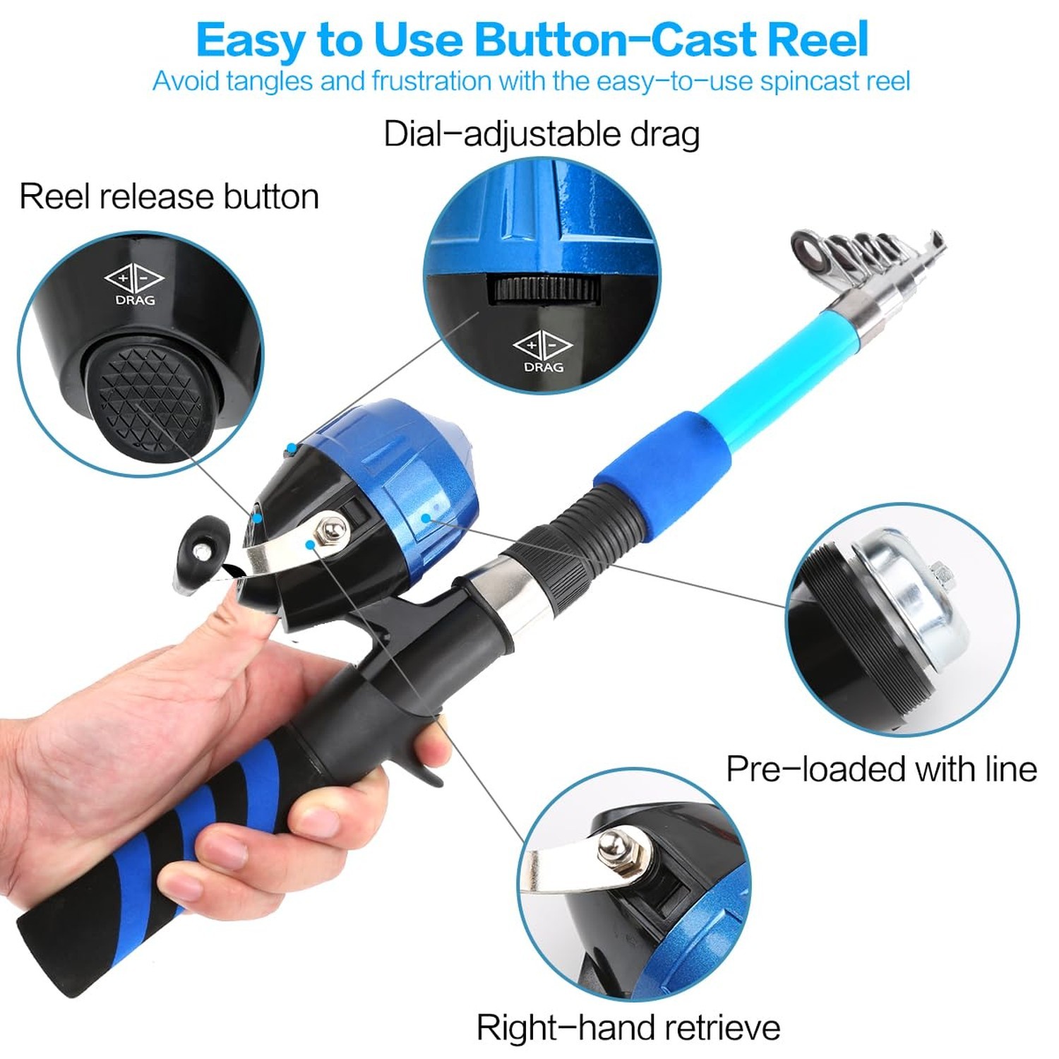 Collapsible Telescopic Fishing Rod and Reel Combo Push Button Small Fishing P…