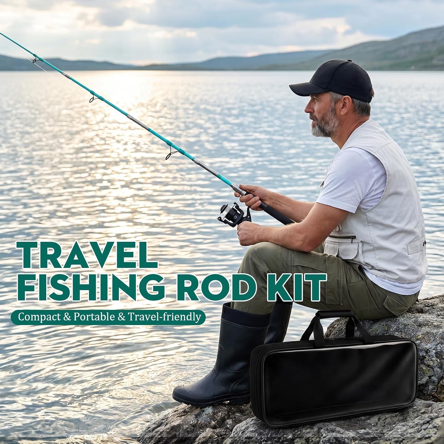 5-Piece Heavy-Duty Solid Fishing Rod Reel Combo with Travel Storage Bag