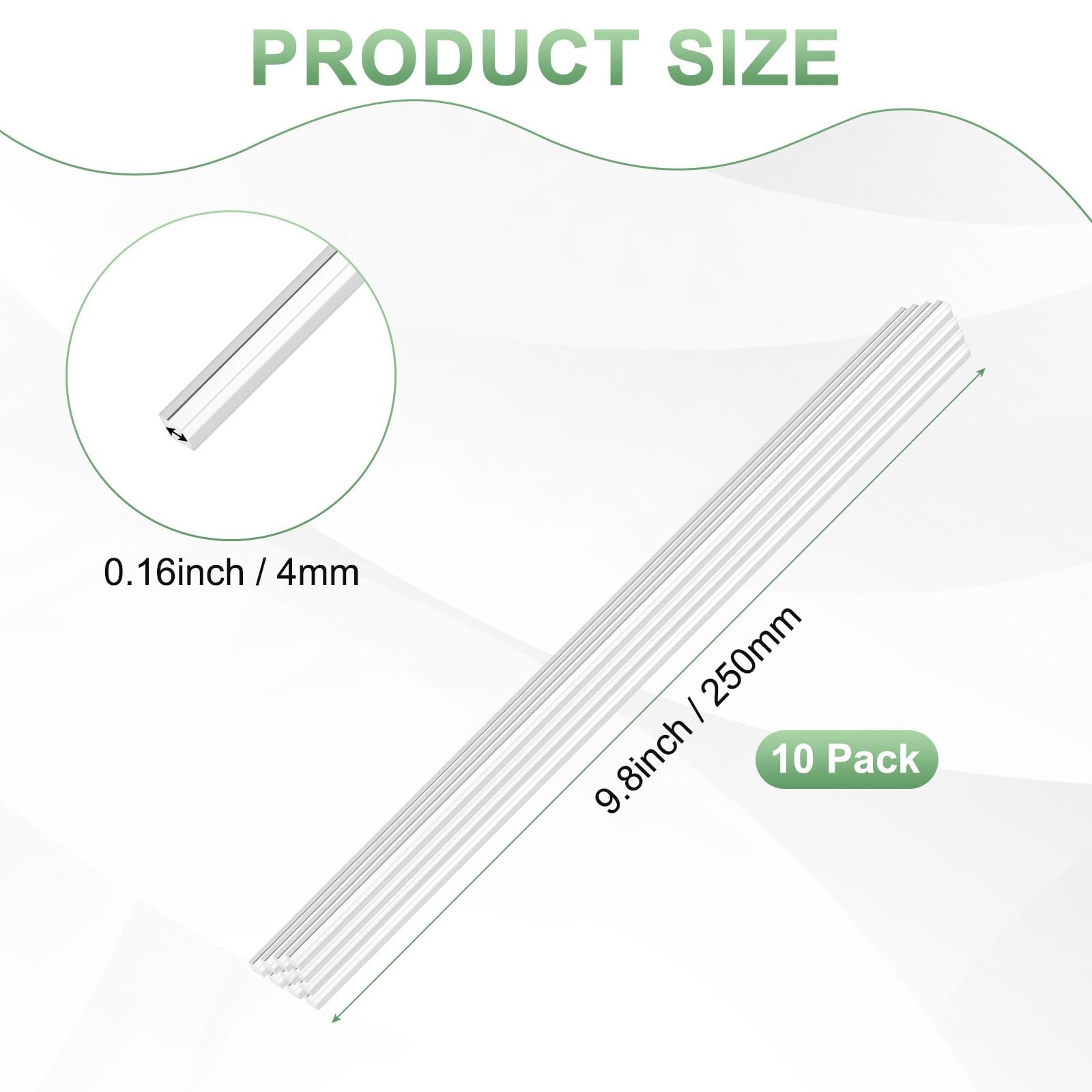 10 PCS Clear Acrylic Square Dowel Rods 9.8×0.16 Inch / 250×4 mm DIY Craft