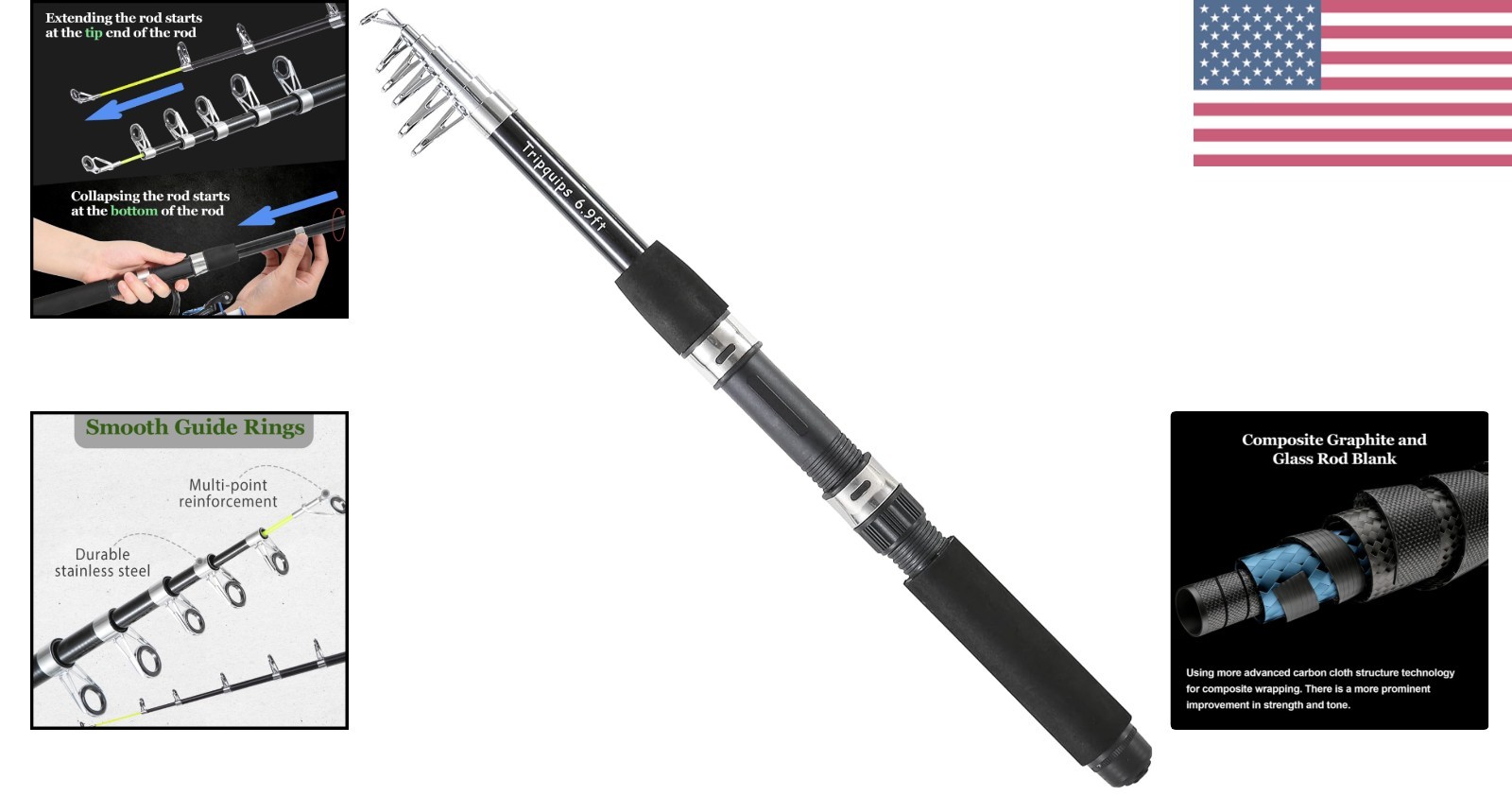 6.9FT Telescopic Fishing Rod – Lightweight Spinning Fishing Pole for Freshwat…