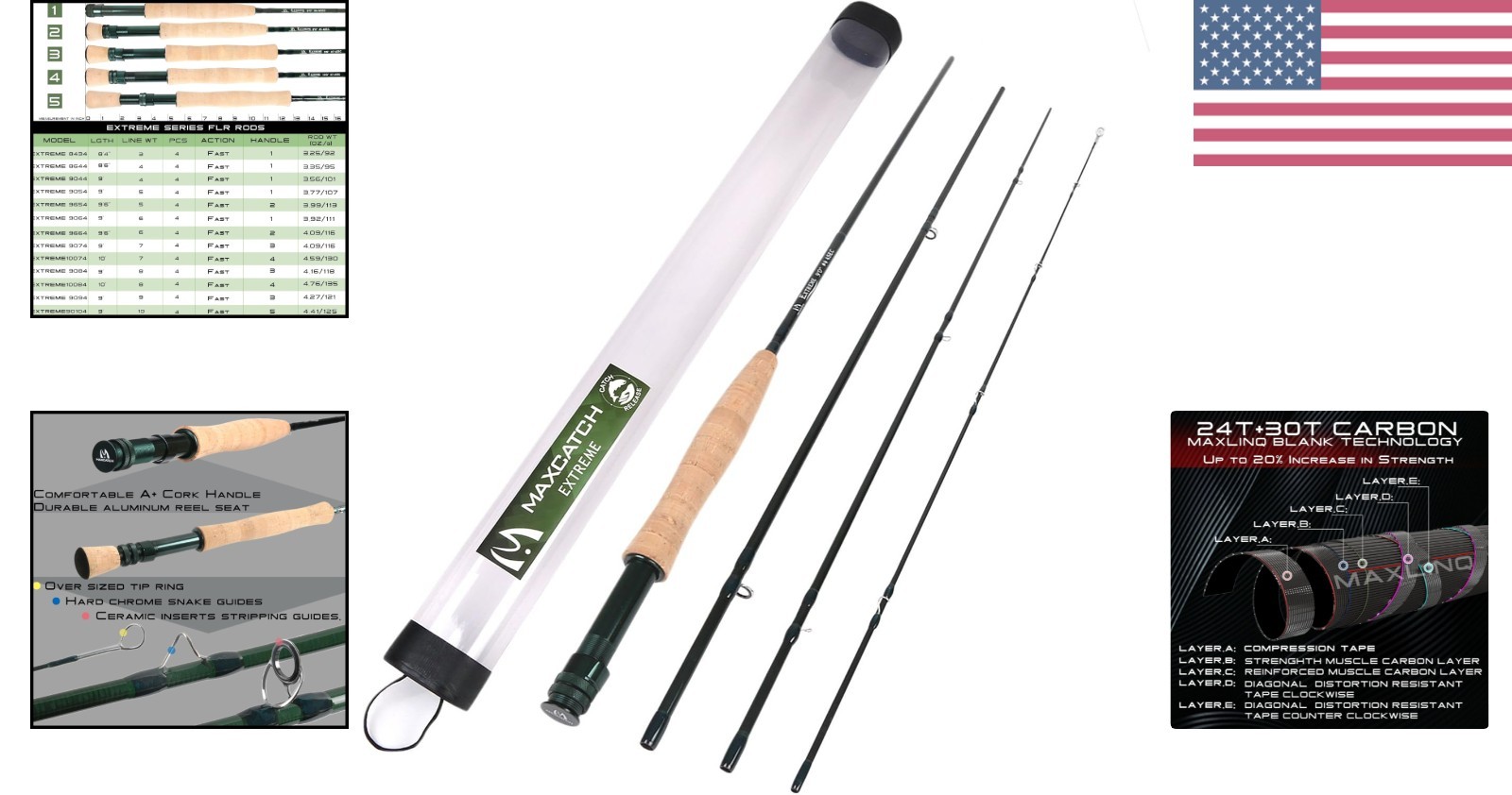 Extreme Graphite Fly Fishing Rod 4-Piece 9 Feet with IM6 Carbon Blank, Hard C…