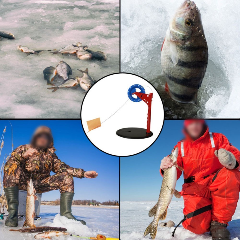 10pcs Ice Fishing Flags for Winter Outdoor Use with Brackets and Storage Bag