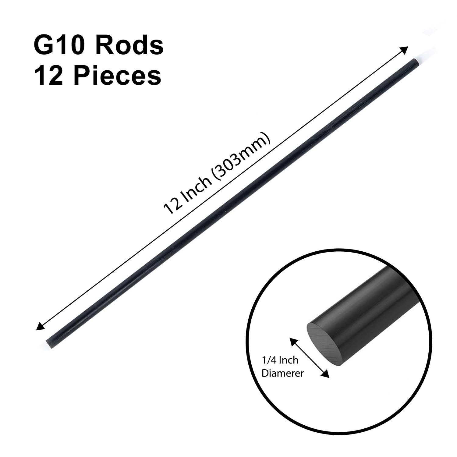 Black 1/4 Inch Round Rod Garolite G10 Fiberglass Material 12 Inch Long 12 PCS