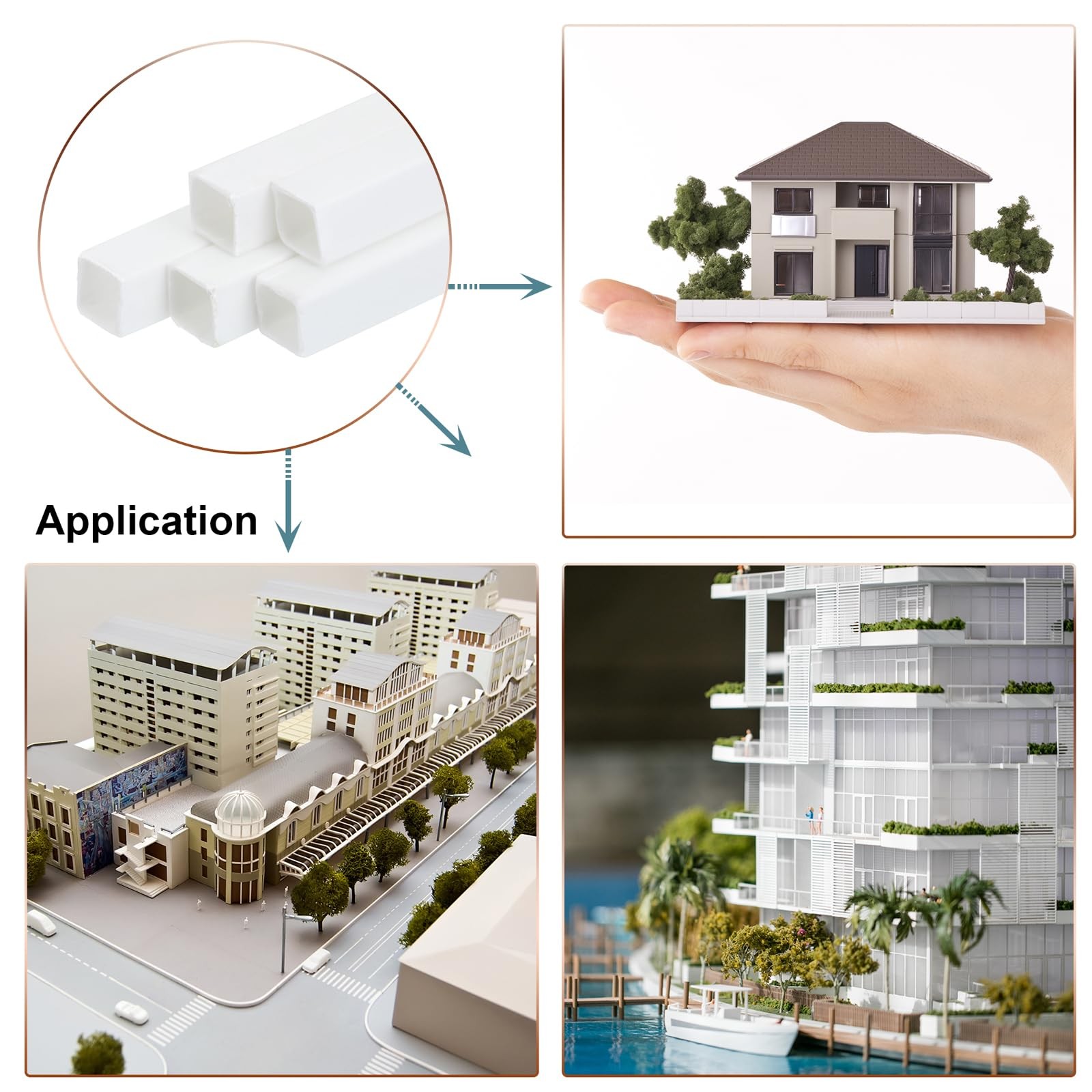 5pcs 20 Inch Plastic Model Tube ABS Solid Square Bar 0.4×0.4 Inch White