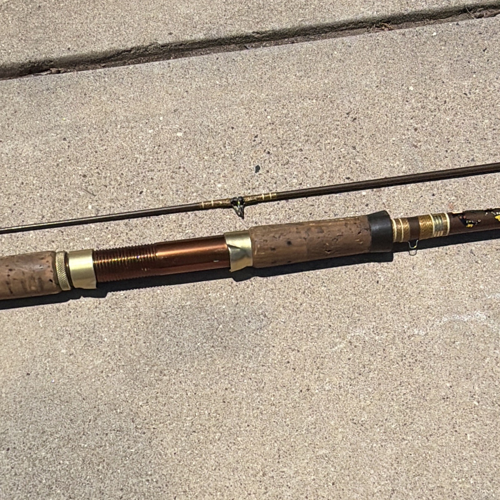 Vintage Abu Garcia 7’6” One Piece Fishing Rod Cork Handle Brown Fiberglass