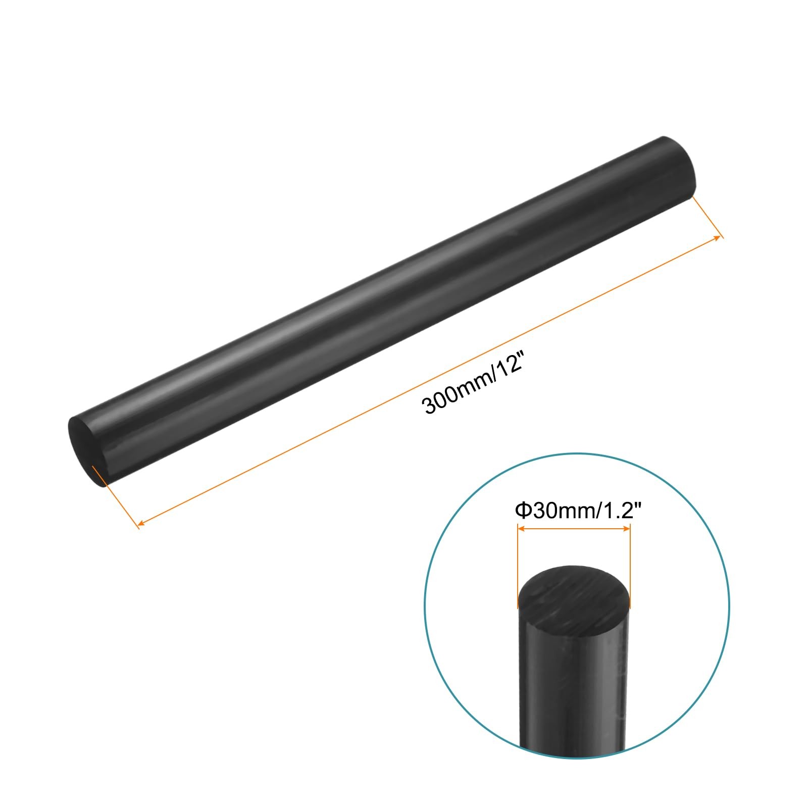 1 Pack Black 1.2 In Diameter 12 In Length Round ABS Plastic Rigid Rod Stick