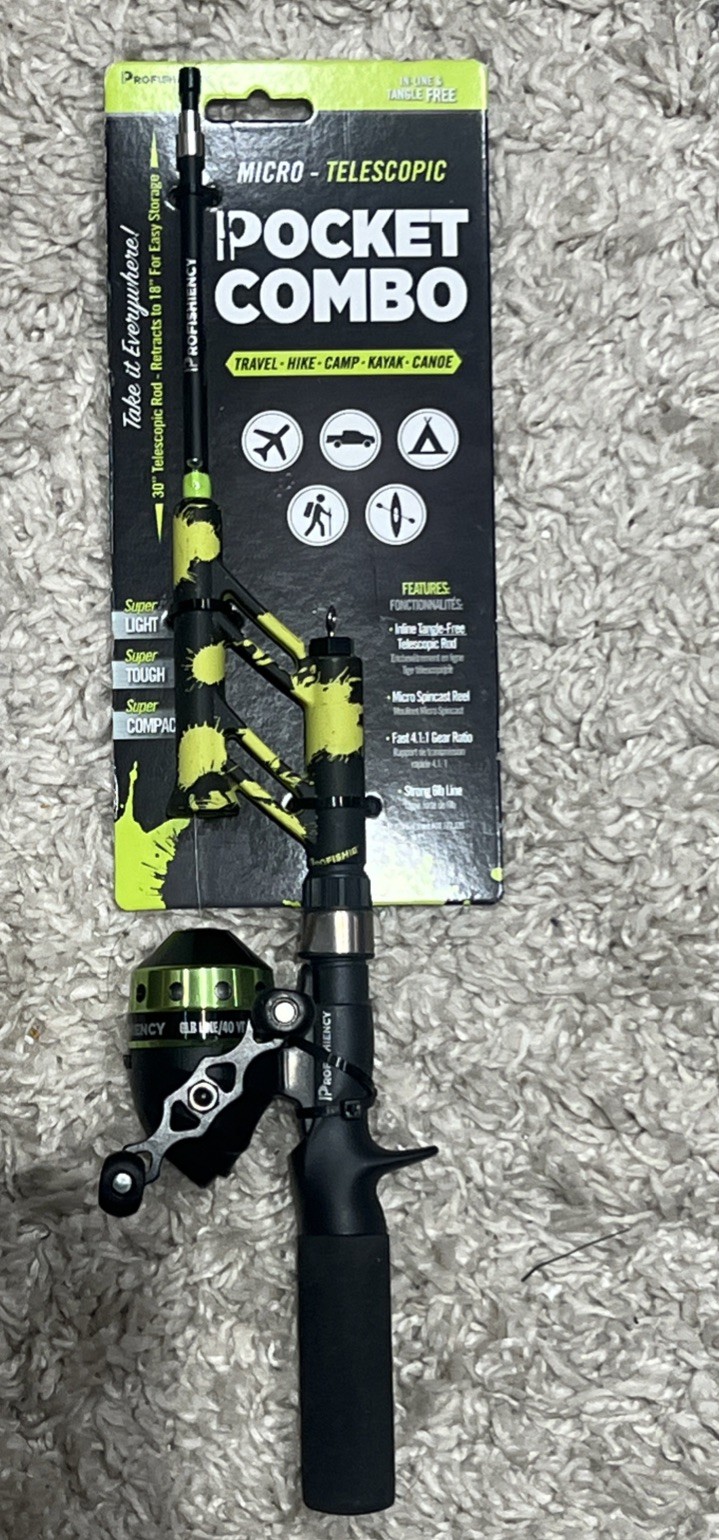 NEW PROFISHIENCY POCKET COMBO 30″ TELESCOPIC FISHING ROD MICRO SPINCAST REEL