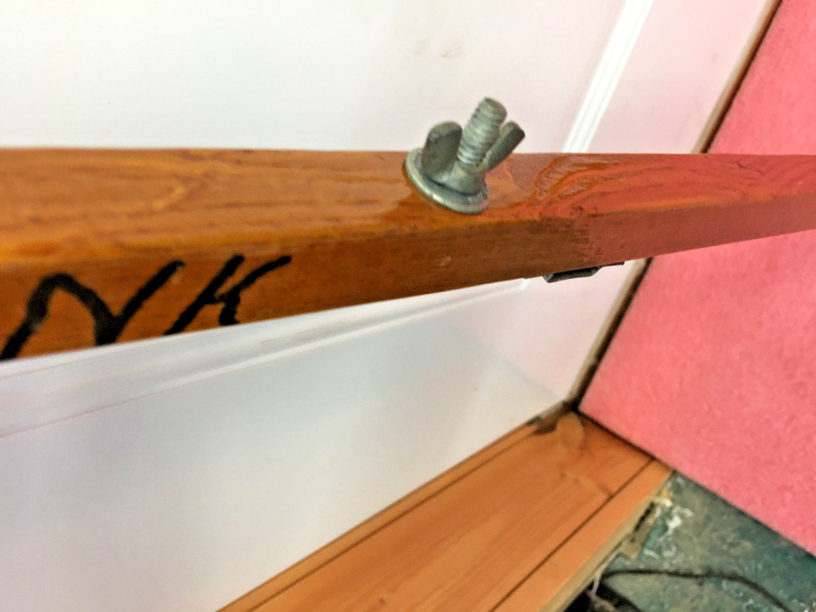 MW2 Vintage folk art ice fishing rod wooden 24″ ice pick attach rattle reel