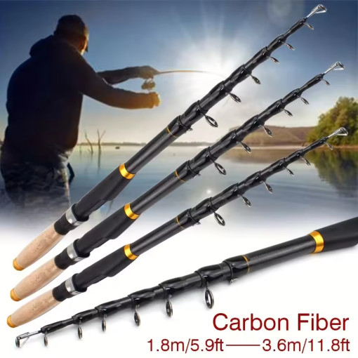 Telescopic Fishing Rod Carbon Fiber Travel Spinning Pole 1.8m-3.6m Fast