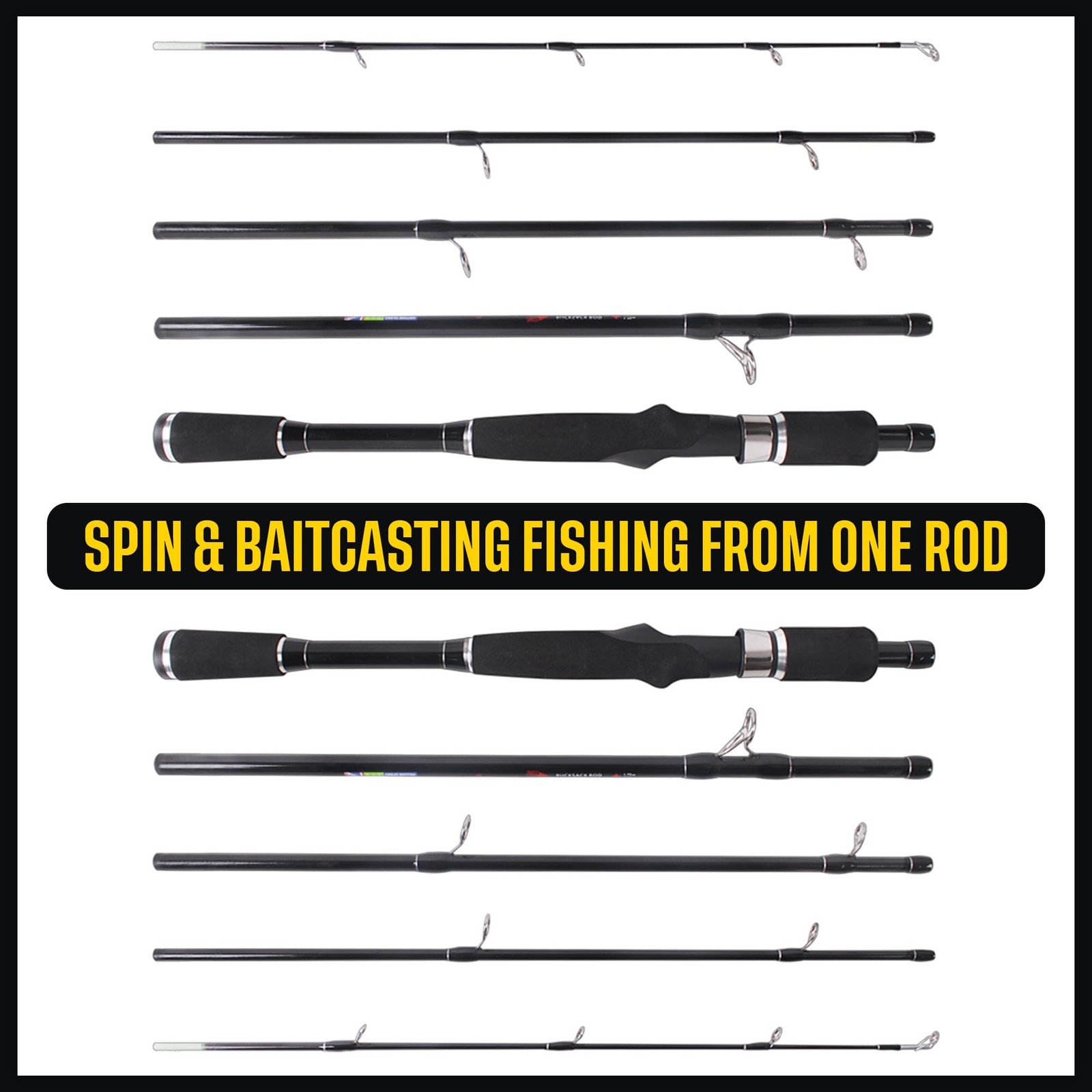 Rigged and Ready Travel Fishing Rucksack Rod 6’ 182 cm. Compact Length 15.