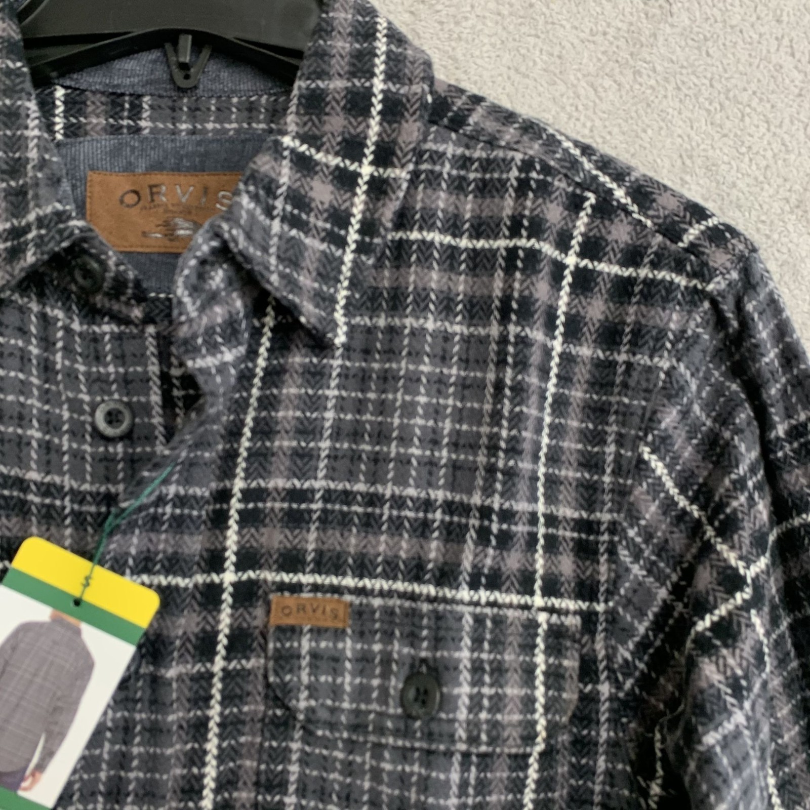 Orvis Men’s S Classic Plaid Beefy Flannel Shirt S Black & Gray 100% Cotton n1307