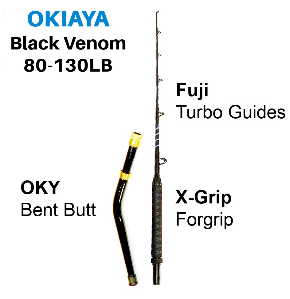 Okiaya Black Venom-Pro Bent Butt Fishing Rod 80-130lb “The Cobra” Fuji Guides