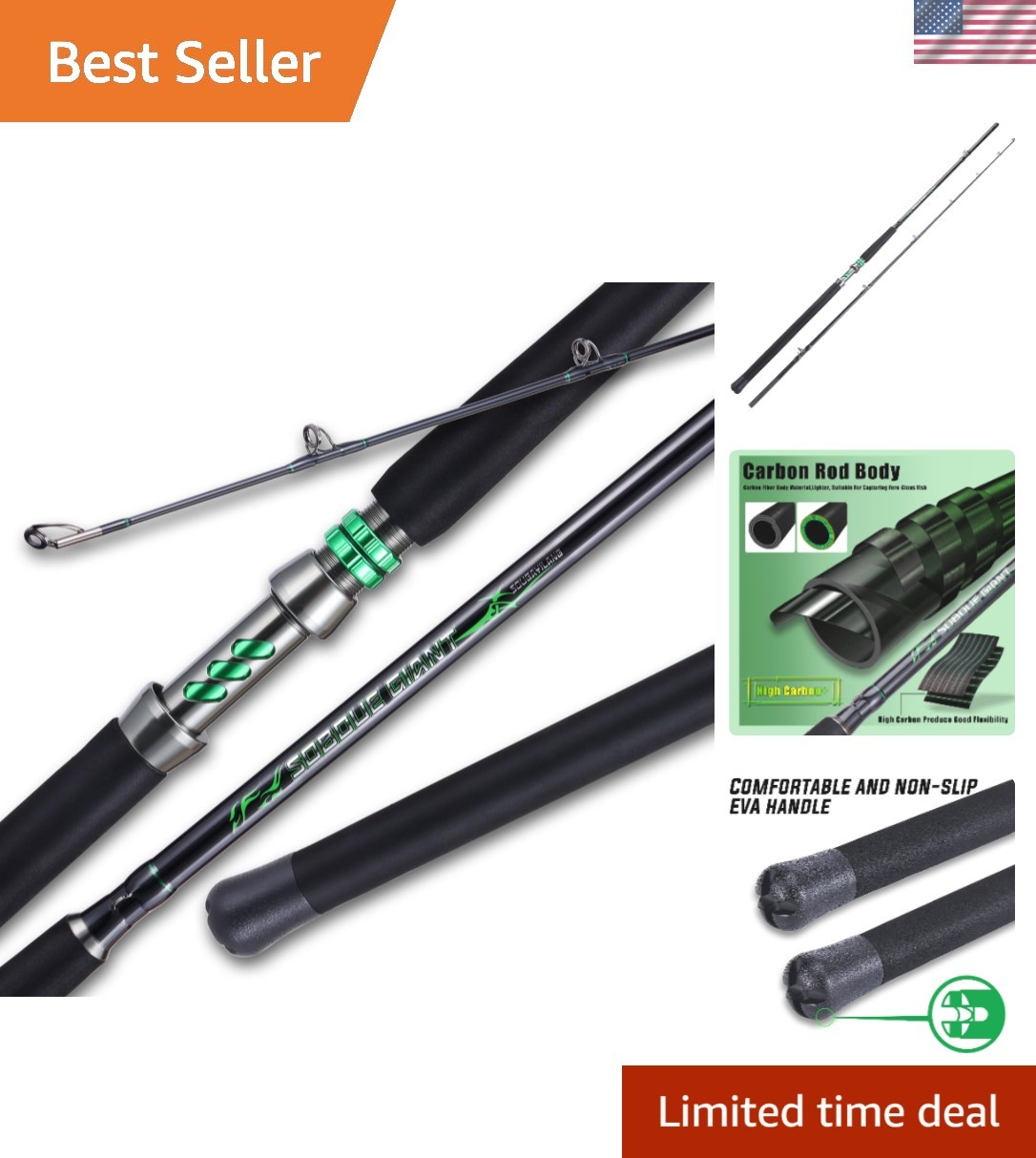 Medium Heavy Catfish Rod for Travel – EVA Handle & Strong Stainless Steel Guides