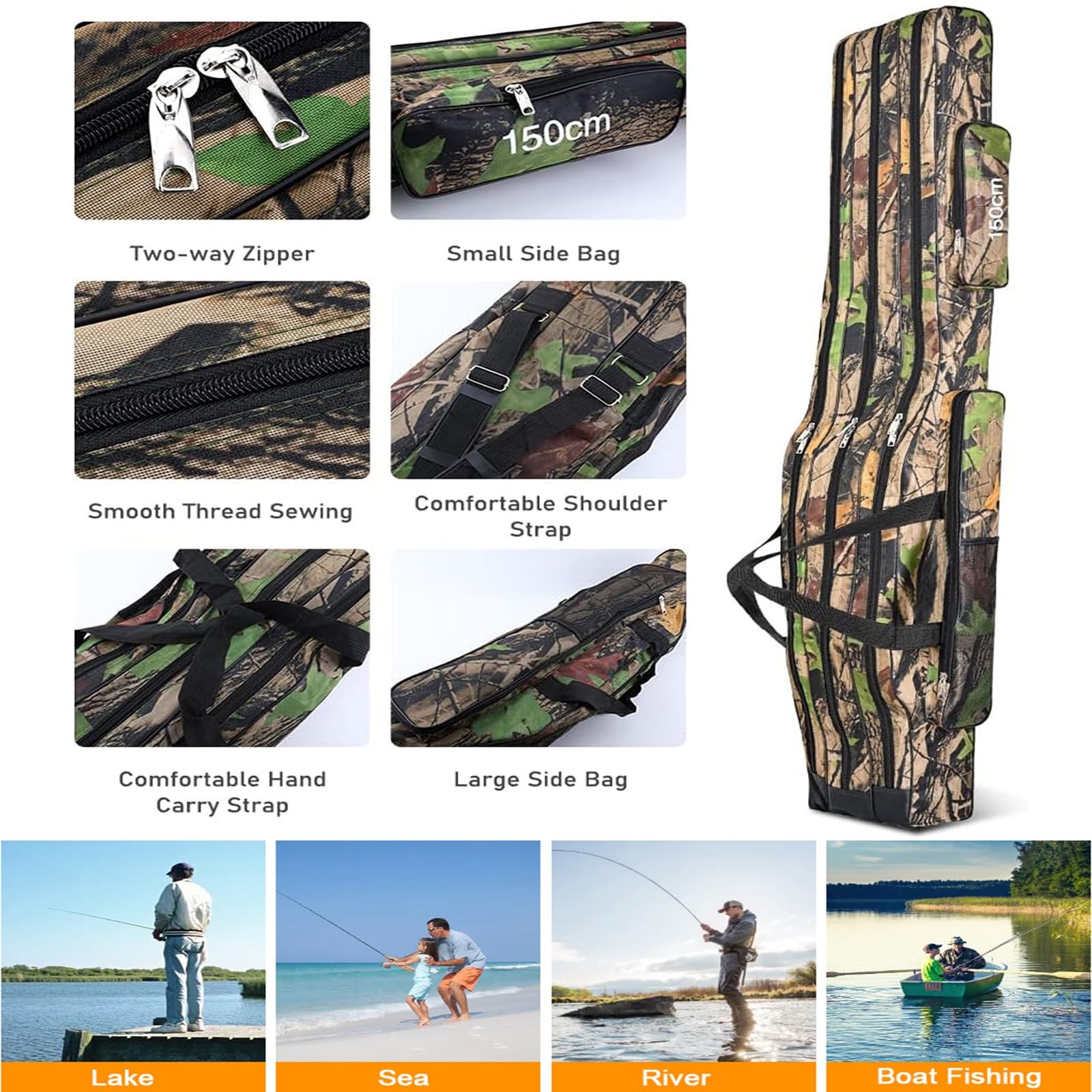 Srempeom 3-Layer Fishing Rod Bag, Oxford Folding Pole Carry Case