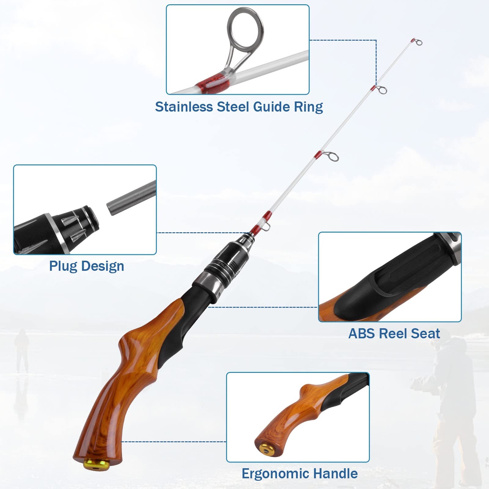 Portable Lightweight Ice Fishing Spinning Rod Pole Trout Walleye Gear