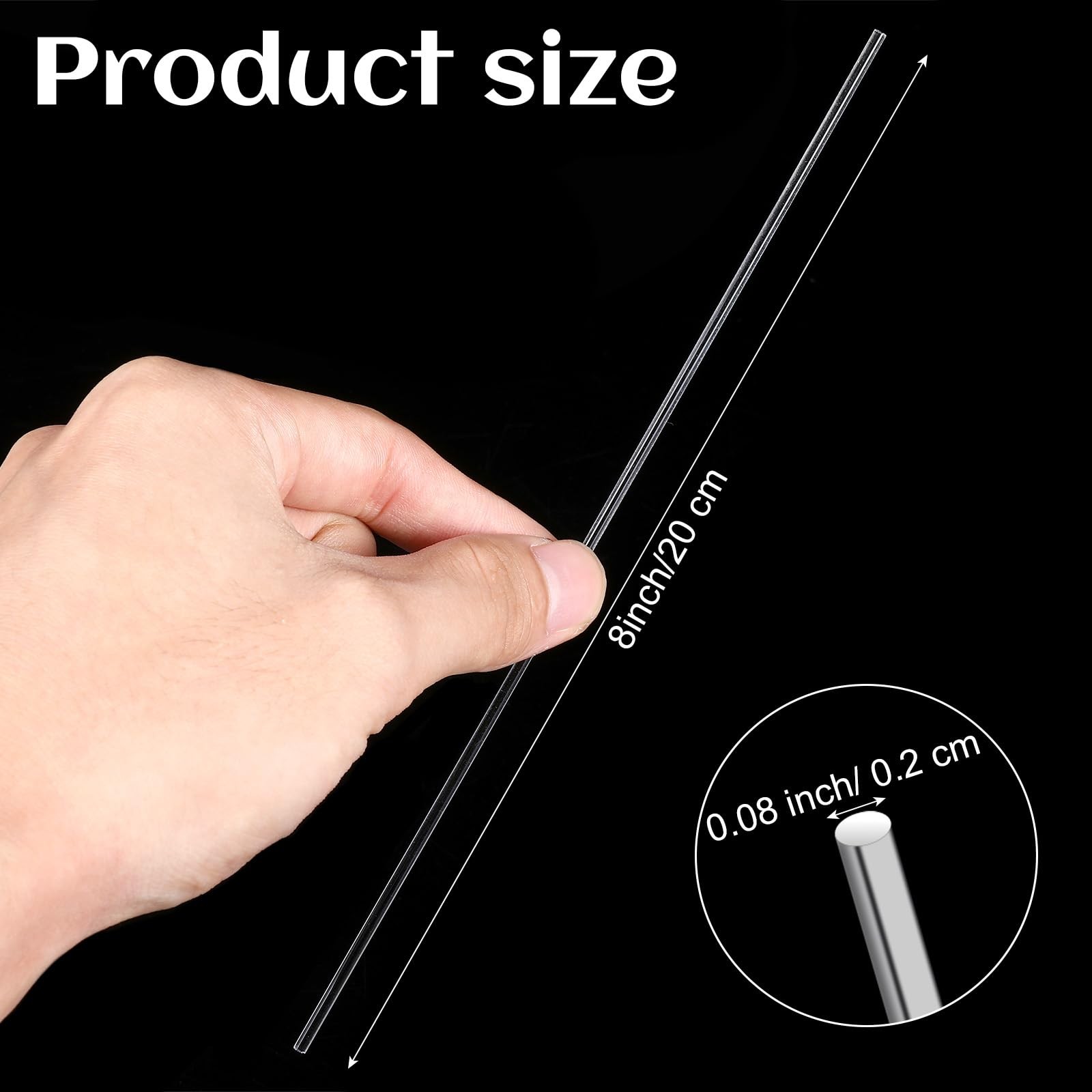 100 PCS 8 Inch Clear Acrylic Rods 2mm Cake Pop Topper Sticks Dowels Crafts