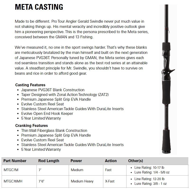 13 FISHING Meta Casting Rod- 7’6″ Medium Heavy Power-Extra Fast Action #MTGC76MH