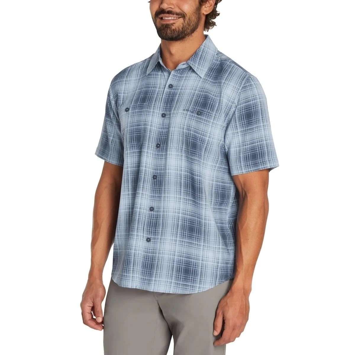 Orvis Men’s S Short Sleeve Plaid Button Up Shirt Outdoor Blue N0748