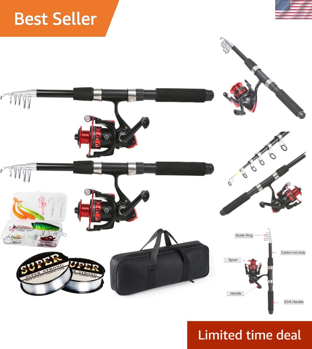 Complete 2PCS Fishing Gear Set – 6.9ft Telescoping Rods with Carrier Bag