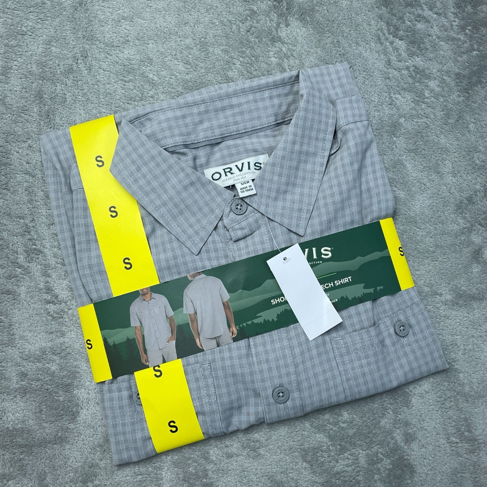 Orvis Men’s S Short Sleeve Tech Shirt Gray UPF 30 Moisture Wicking Outdoor F1044