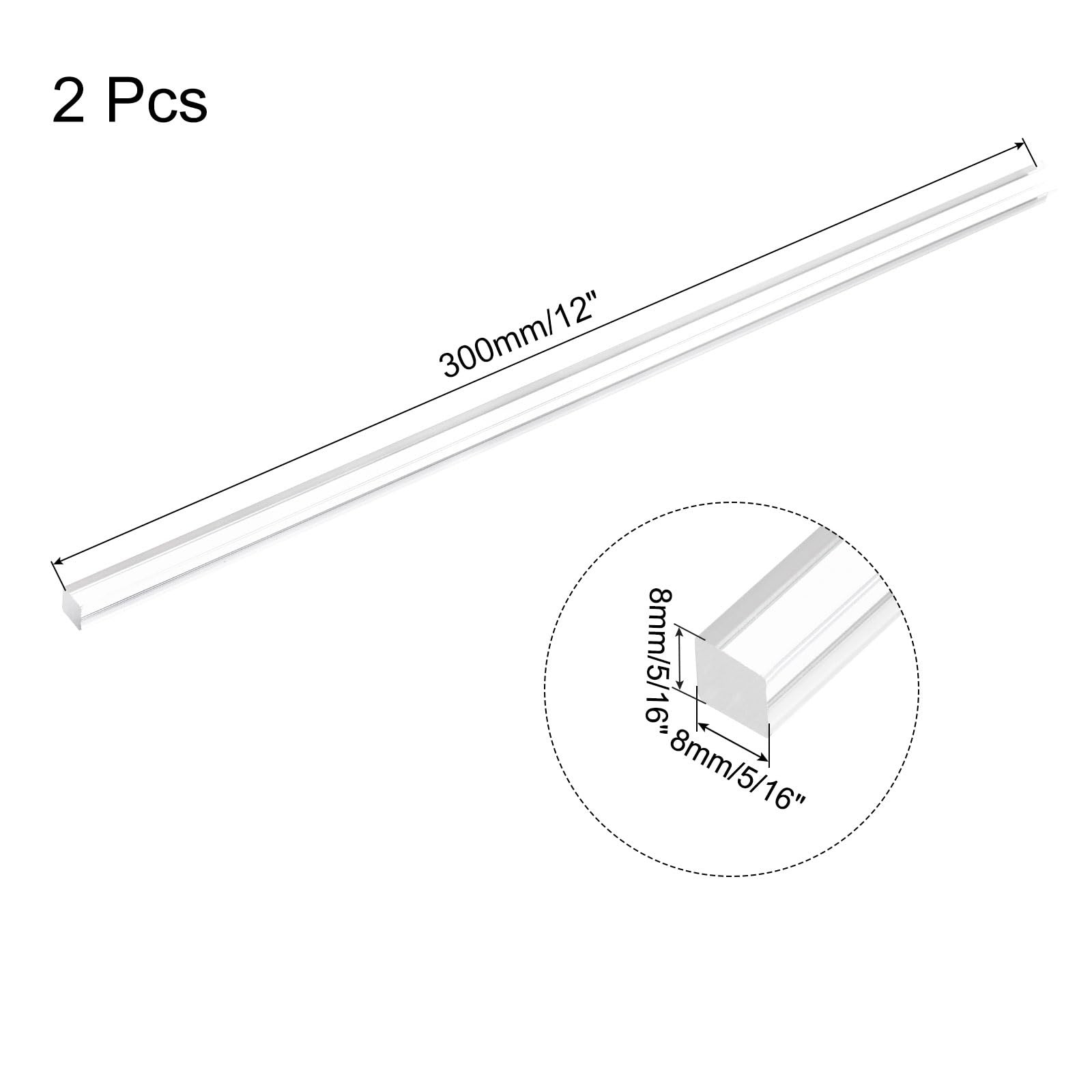 2Pcs Acrylic Square Rods 5/16 x 12 Inch Clear Dowel Sticks Plastic Strip