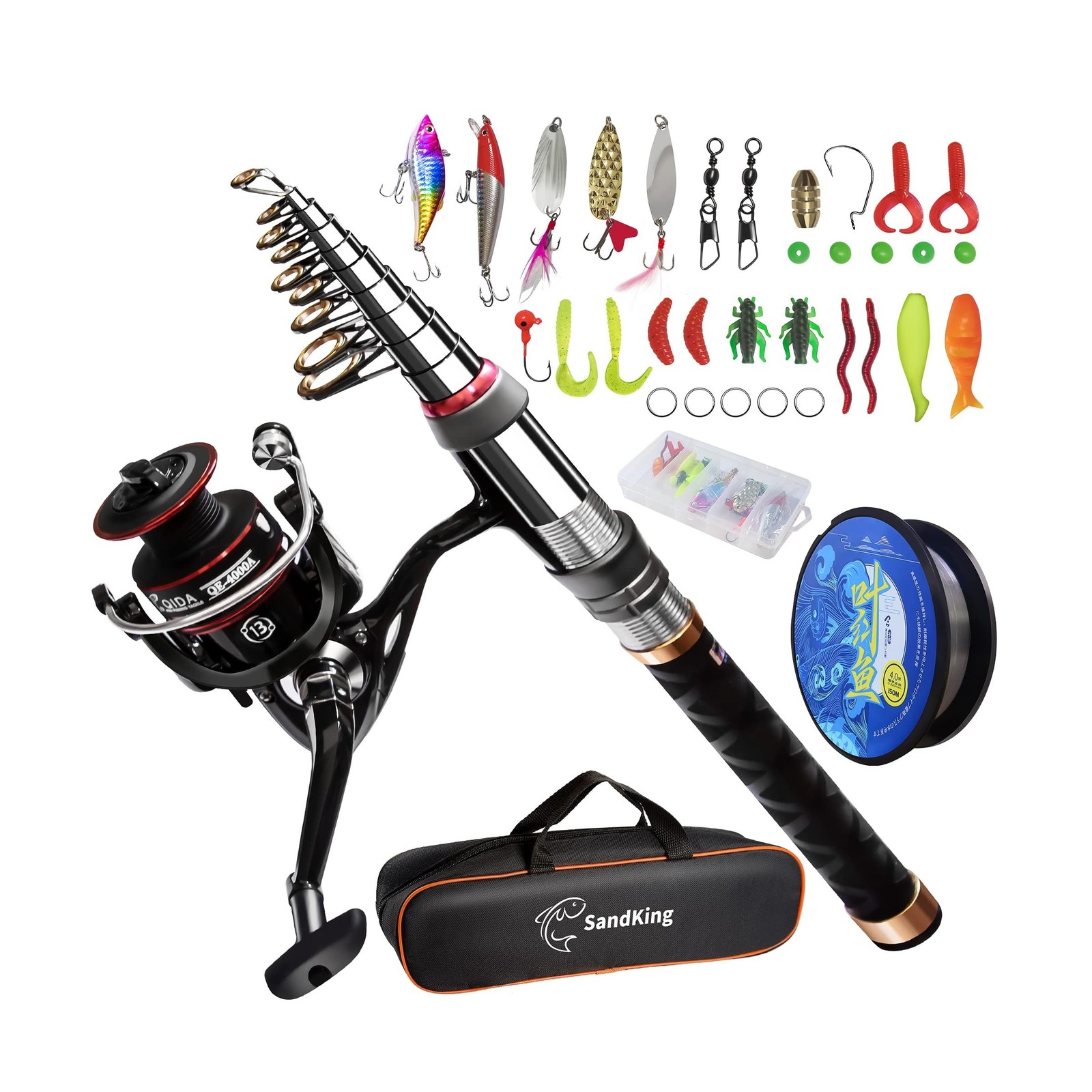 Fishing Pole Kit, Carbon Fiber Telescopic Fishing Rod and Reel Combo with Spi…