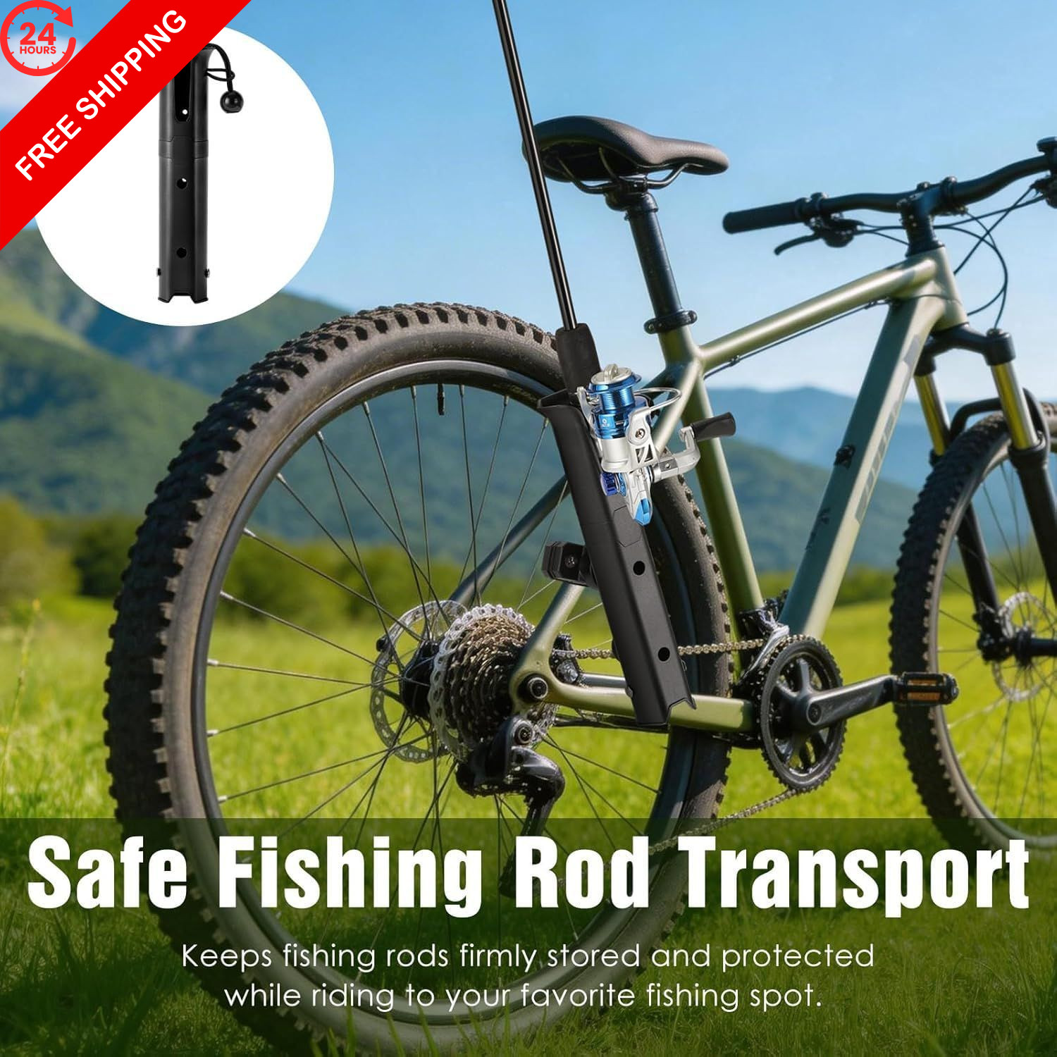 Roylvan Pole Mount Fishing Rod Holder for Bike, 360° 1 pack, 1P-Black