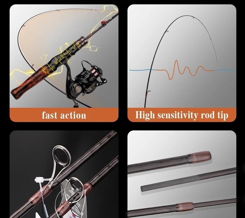 5.6ft 6ft Fishing Rod Carbon Fiber Ultra Light Rod Wood Handle Casting/Spinning