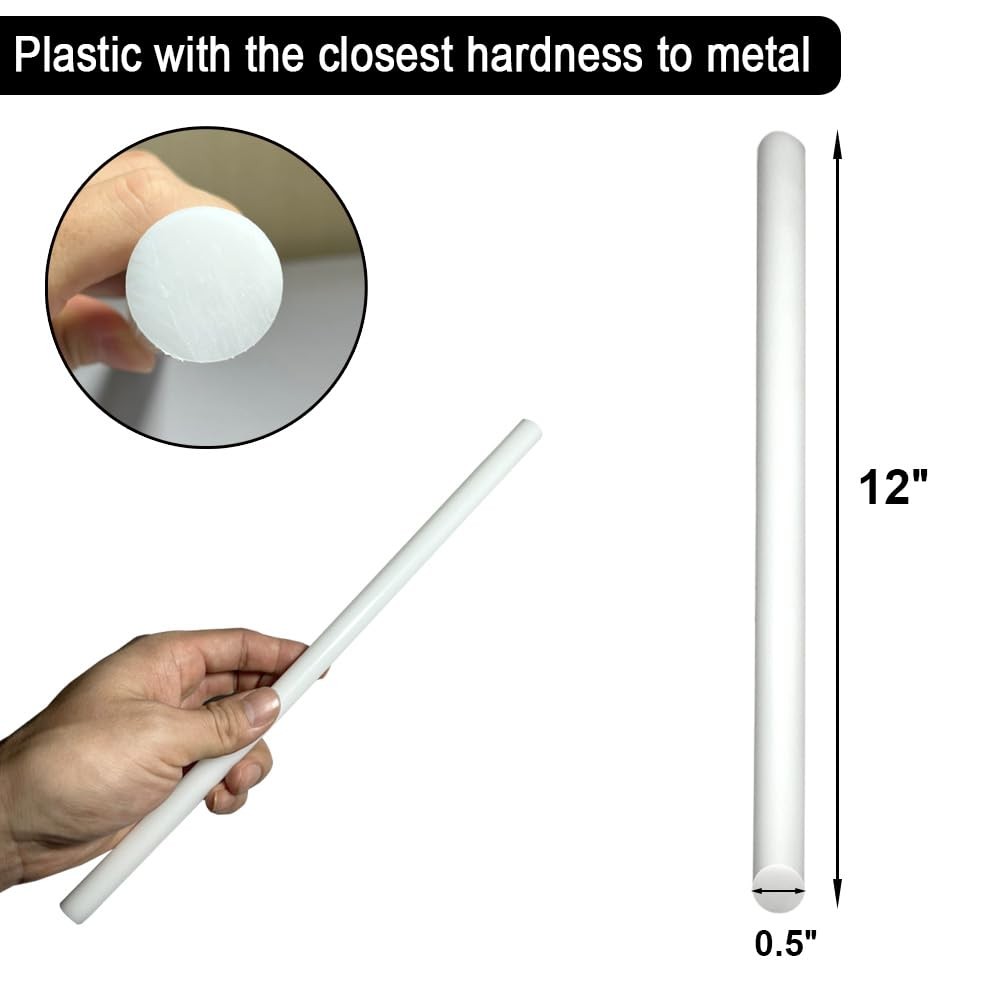 2 Pack Round Acetal Copolymer Rods 1/2 Inch Dia 12 Inch Length Opaque White